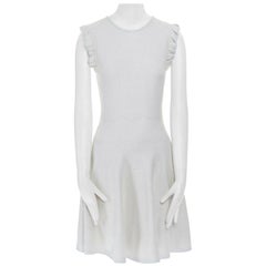 ALEXANDER MCQUEEN light grey tonal jacquard knit ruffle sleeve fit flare dress S