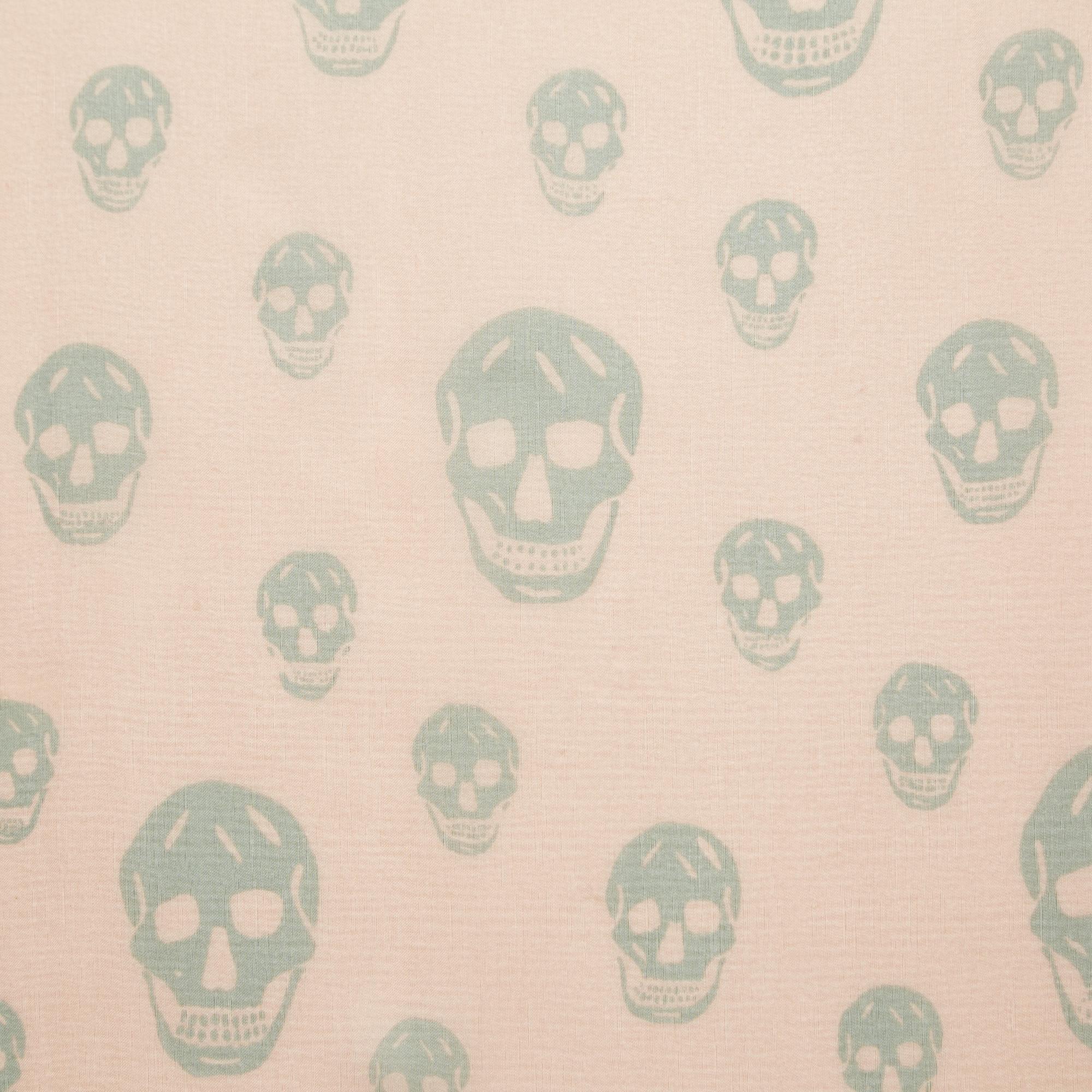 Beige Alexander McQueen Light Pink Skull Print Silk Scarf