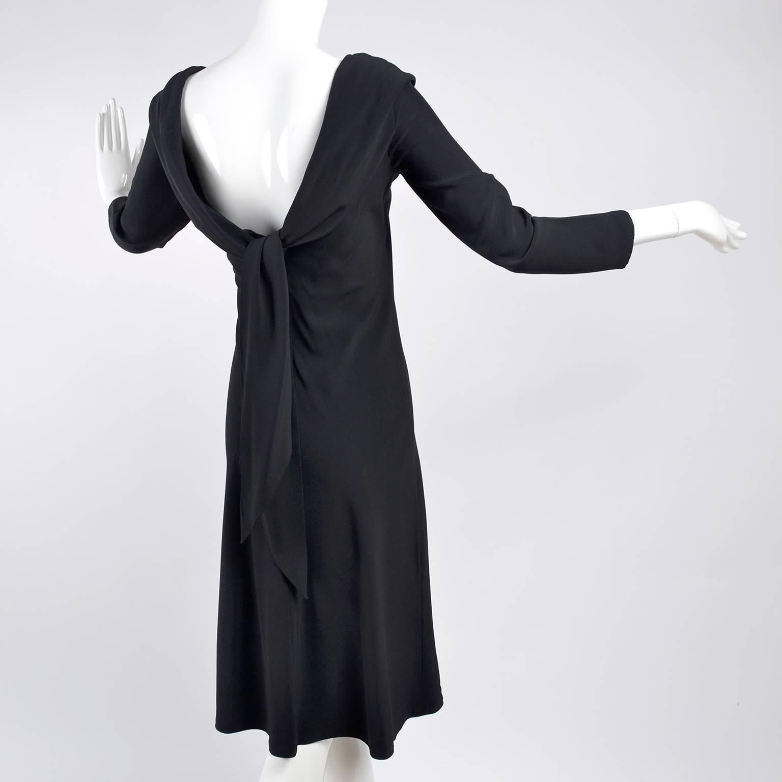 Alexander McQueen Little Black Dress With Scoop Back and Sash Tie Drape In Excellent Condition In Portland, OR