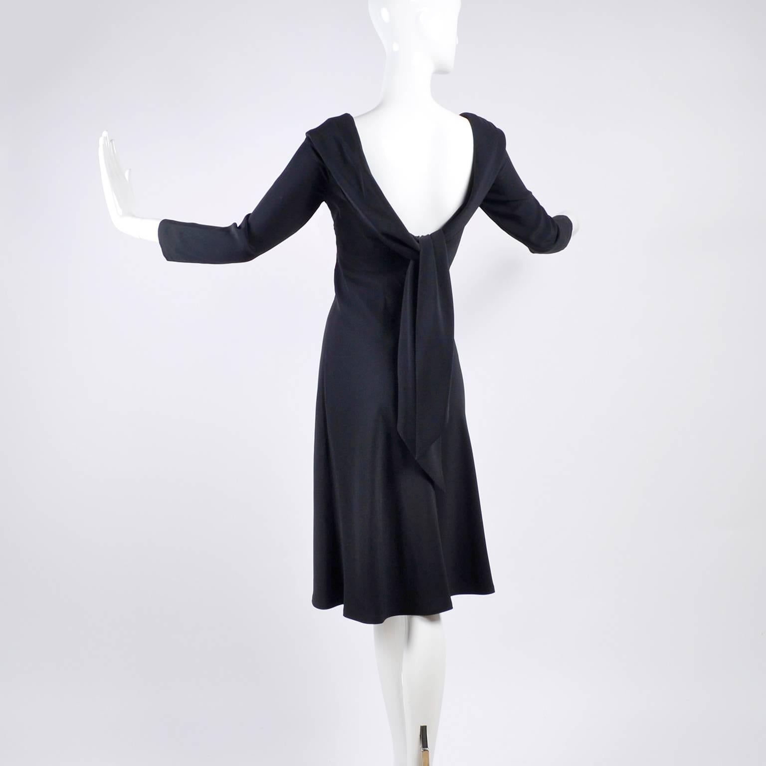 Alexander McQueen Little Black Dress With Scoop Back and Sash Tie Drape 2