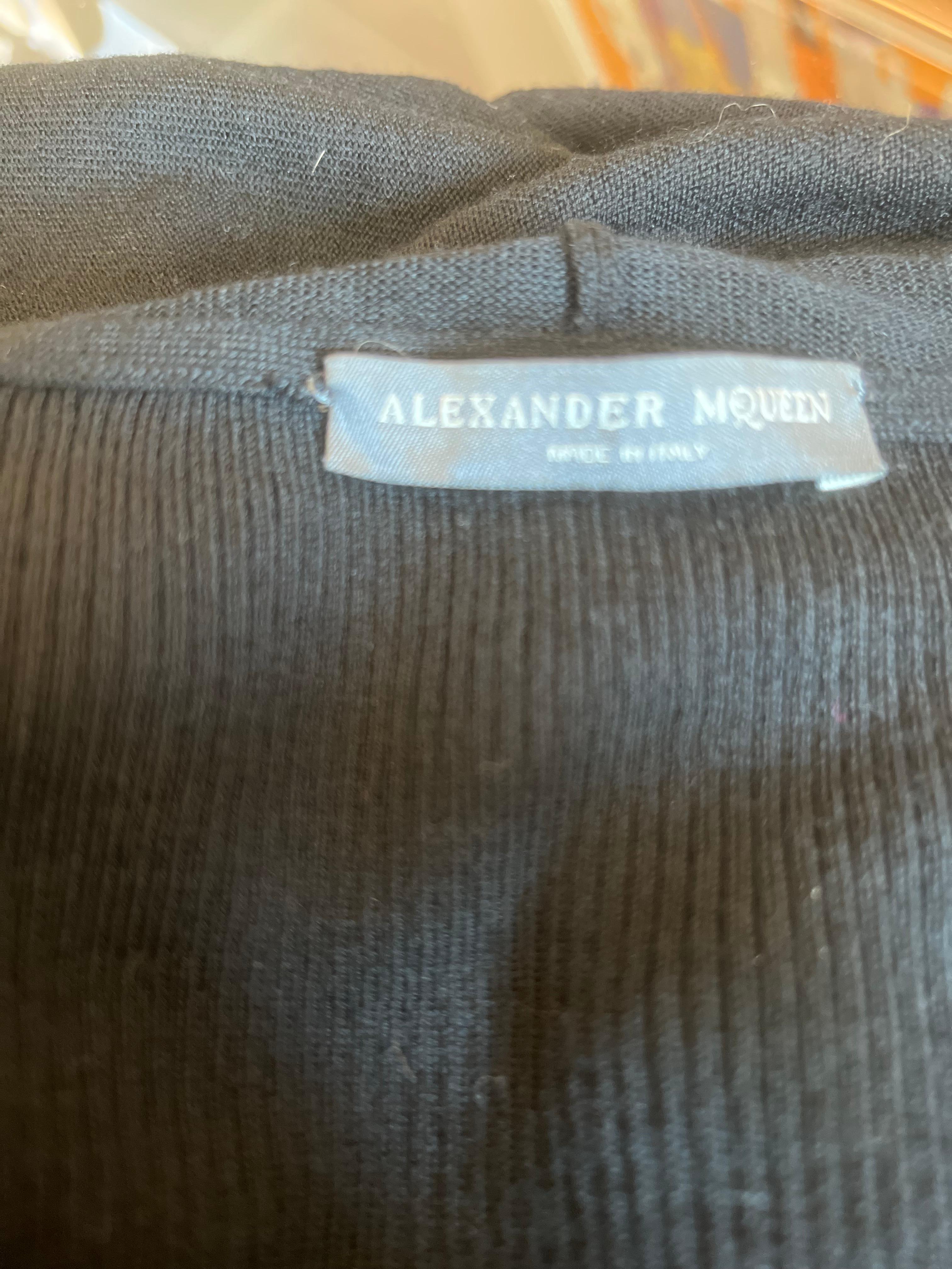 Women's Alexander McQueen Long Black Wool Cardigan w/Shorter Pleated Effect Back L