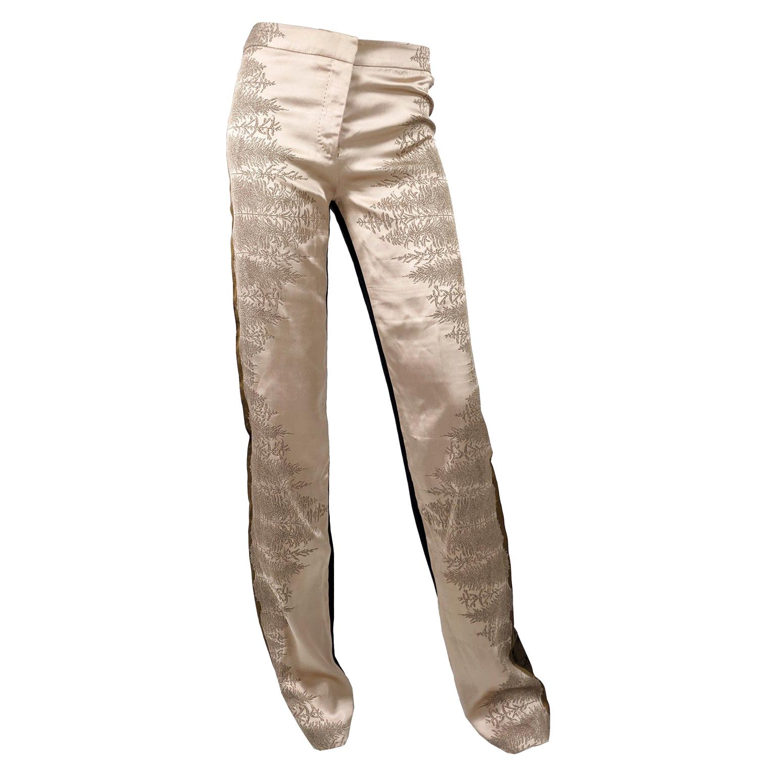 Alexander McQueen Long Silk Satin & Brocade Pants Trousers