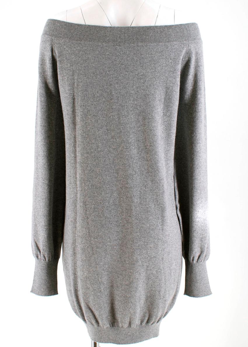 Alexander McQueen Longline Grey Cashmere Off- Shoulder Dress - Size L In New Condition For Sale In London, GB