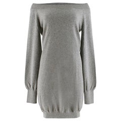 Alexander McQueen Longline Grey Cashmere Off- Shoulder Dress - Size L