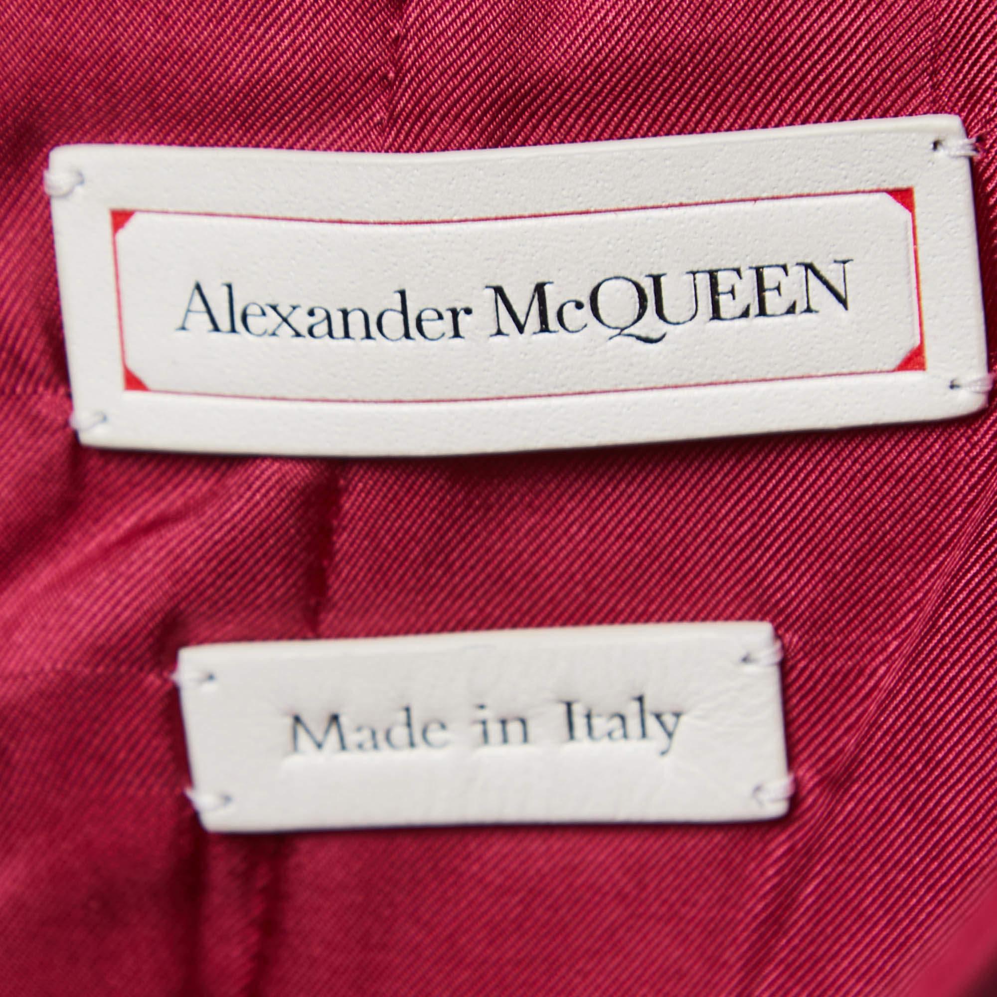 Alexander McQueen Magenta Pink Leather Midi Skirt M In Good Condition In Dubai, Al Qouz 2