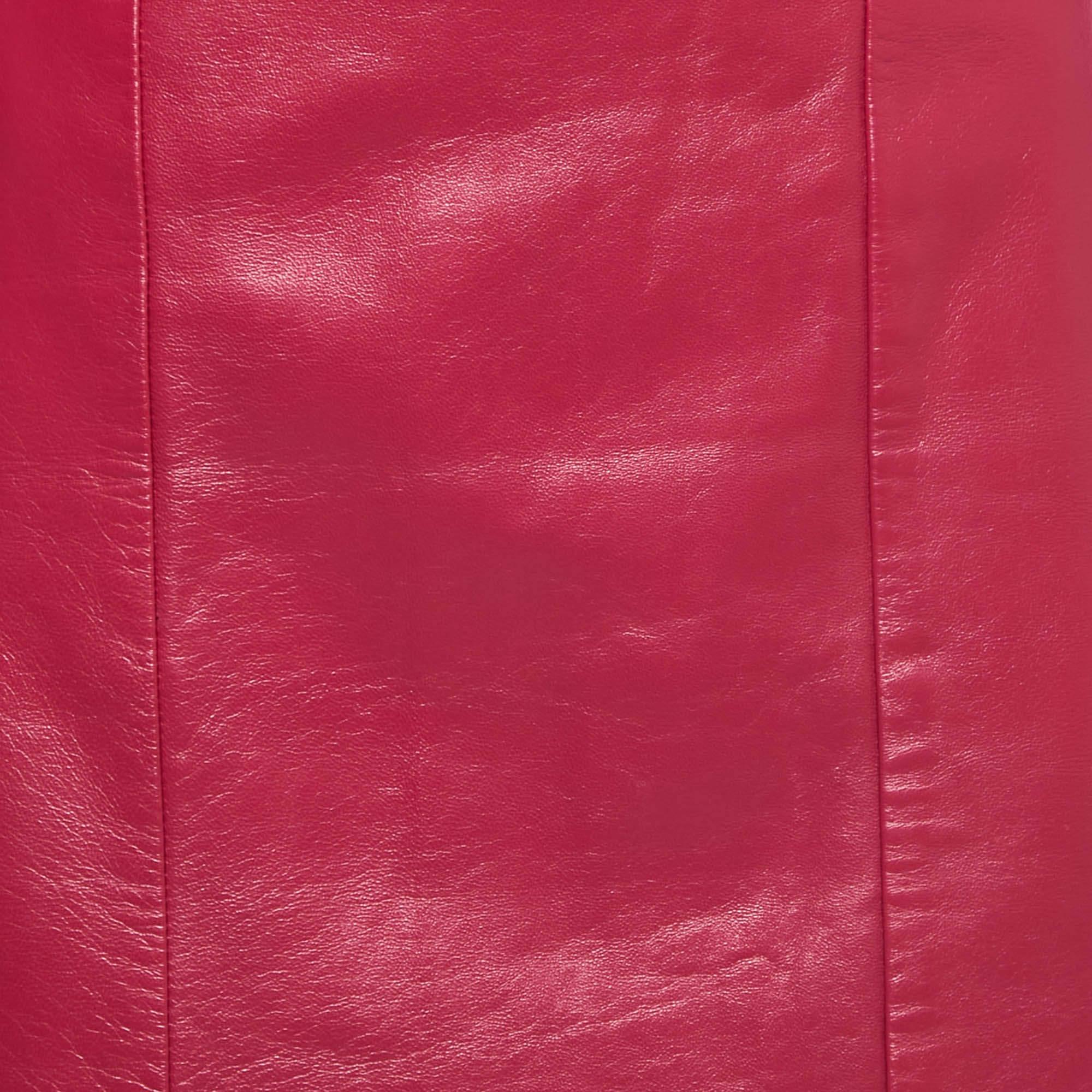 Women's Alexander McQueen Magenta Pink Leather Midi Skirt M