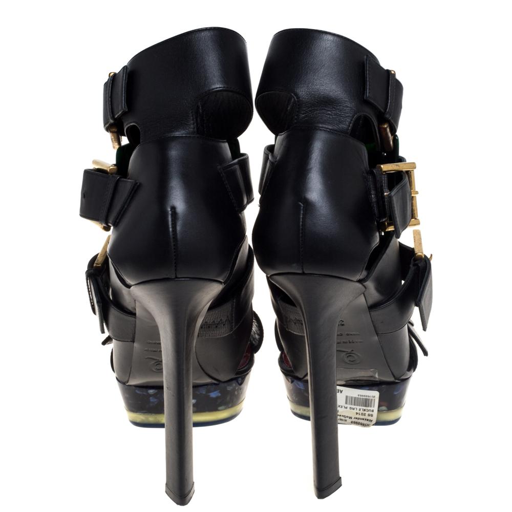 Alexander McQueen Marble Flexi and Large Buckle Detail Platform Sandals Size 37 1