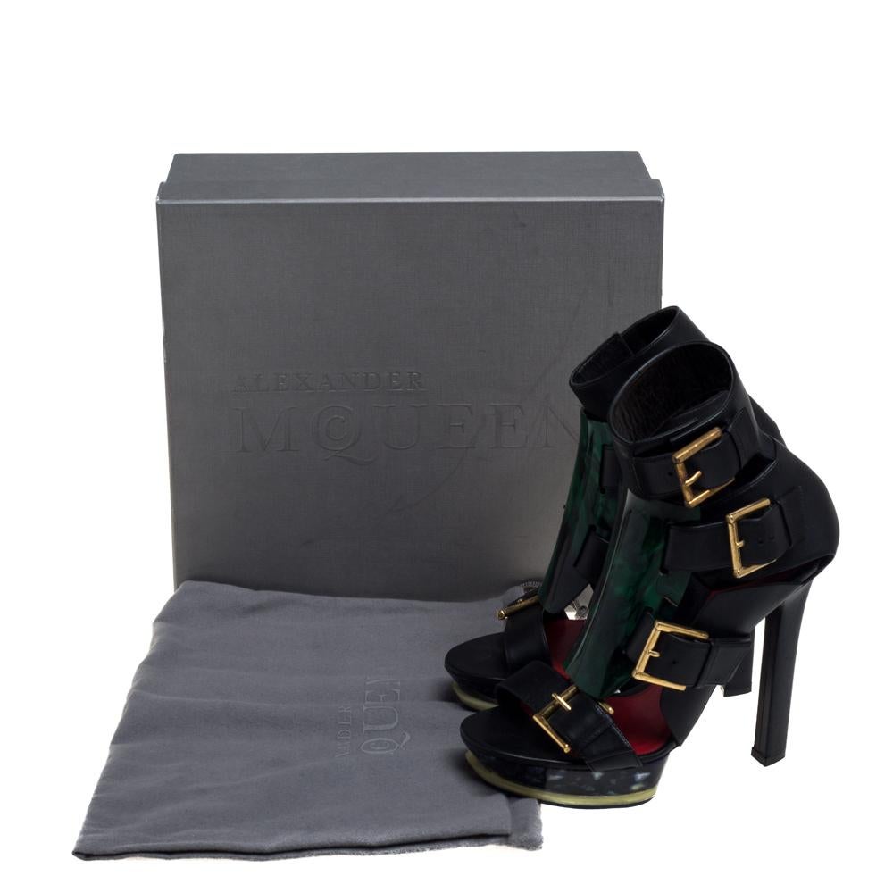 Alexander McQueen Marble Flexi and Large Buckle Detail Platform Sandals Size 37 3