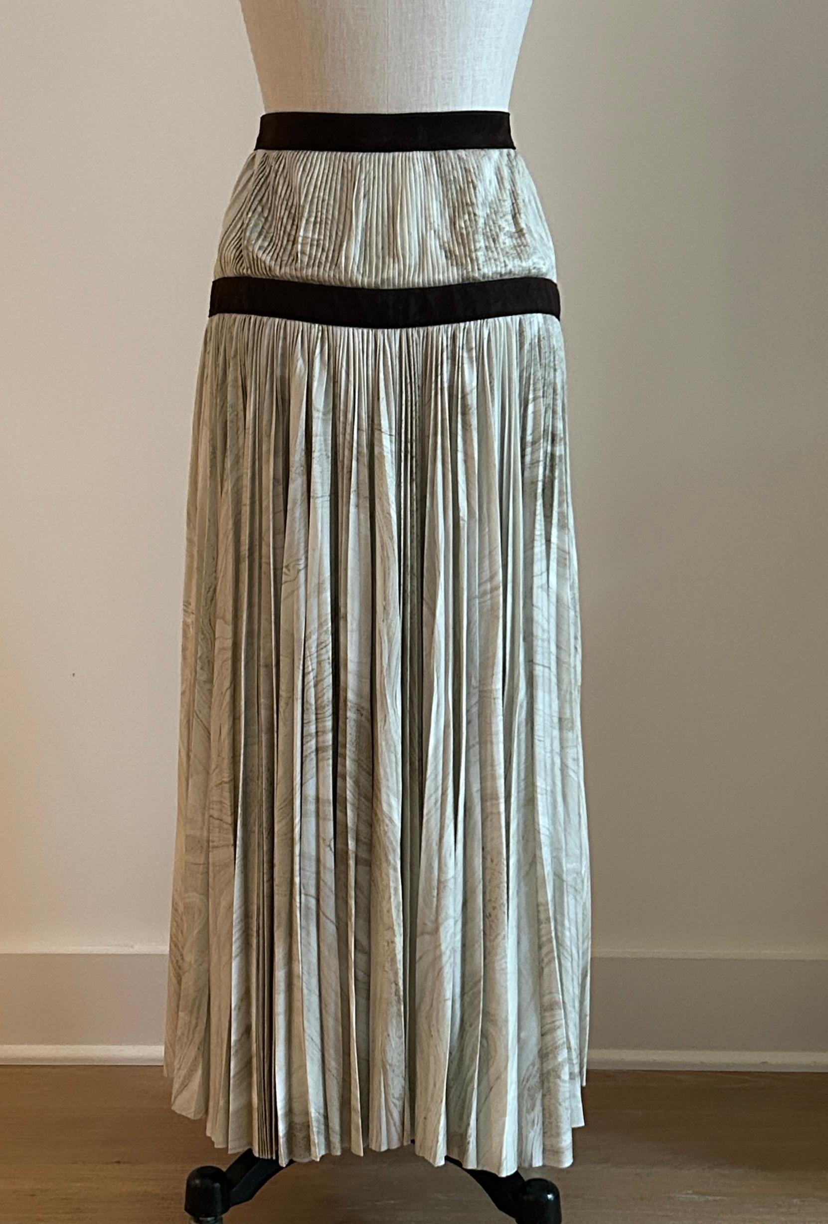 Alexander McQueen Marble Print Pleated Midi Skirt with Suede Detail, 2017 In New Condition For Sale In San Francisco, CA