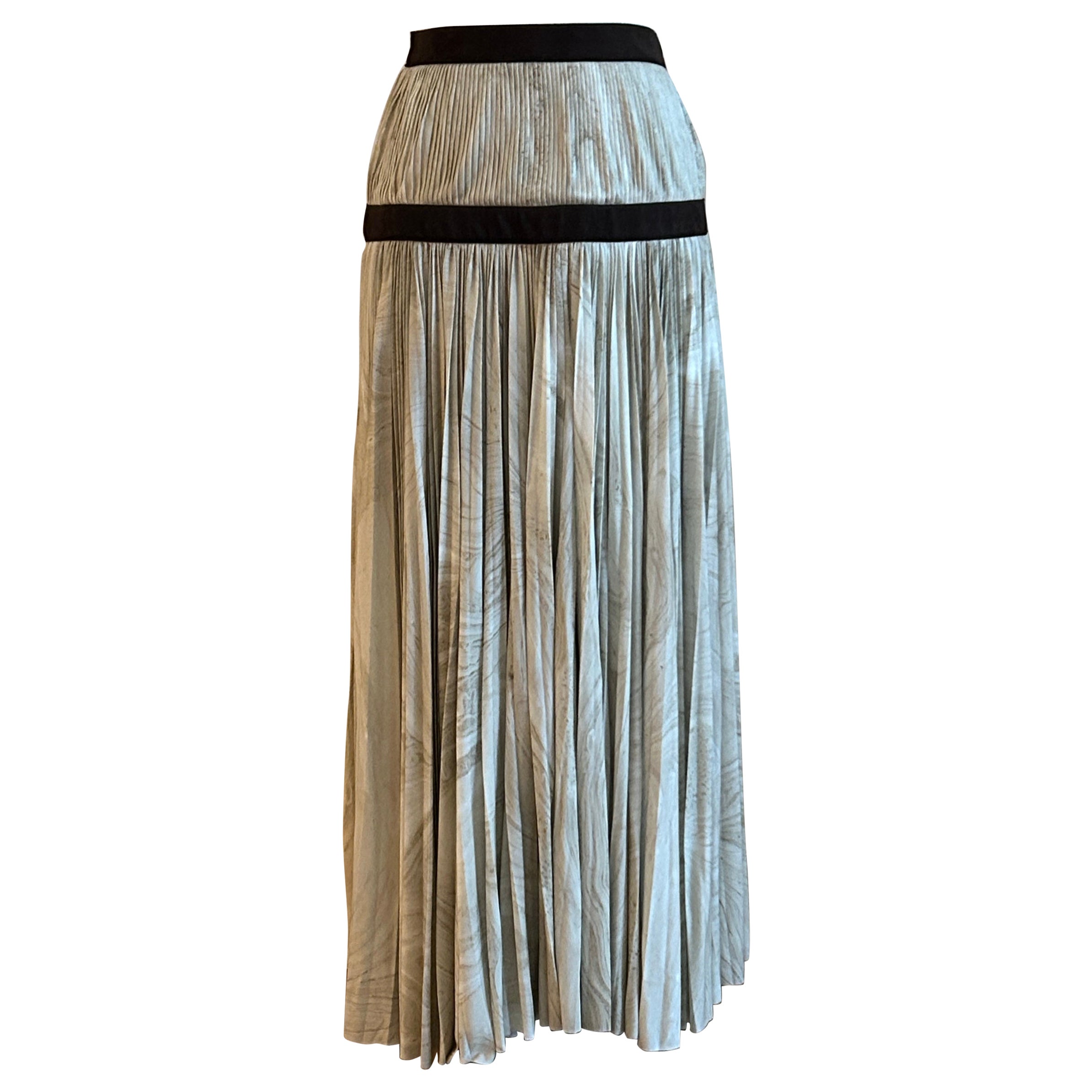 Alexander McQueen Marble Print Pleated Midi Skirt with Suede Detail, 2017