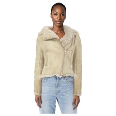 Alexander McQueen Giacca in pelle scamosciata Shearling Beige Taglia M.
