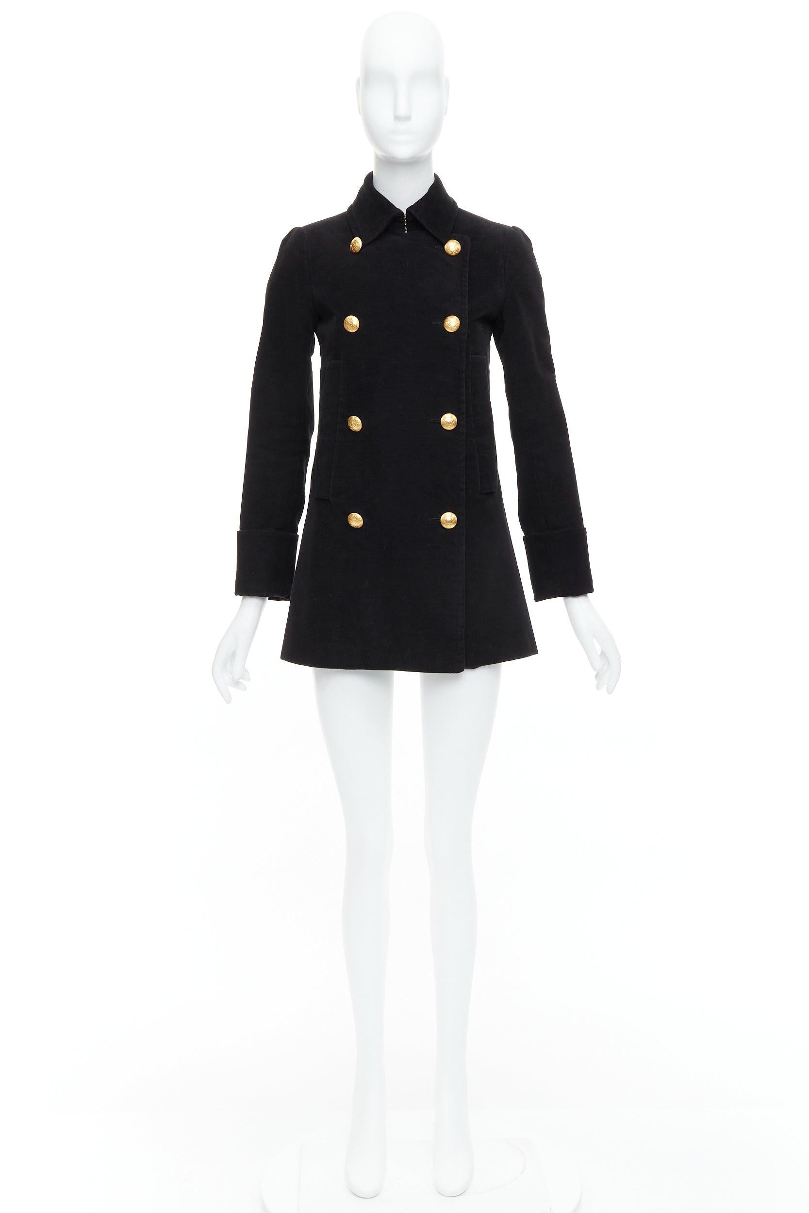 McQ Alexander McQueen cappotto doppio petto in cotone nero con bottoni dorati IT36 XXS in vendita 6