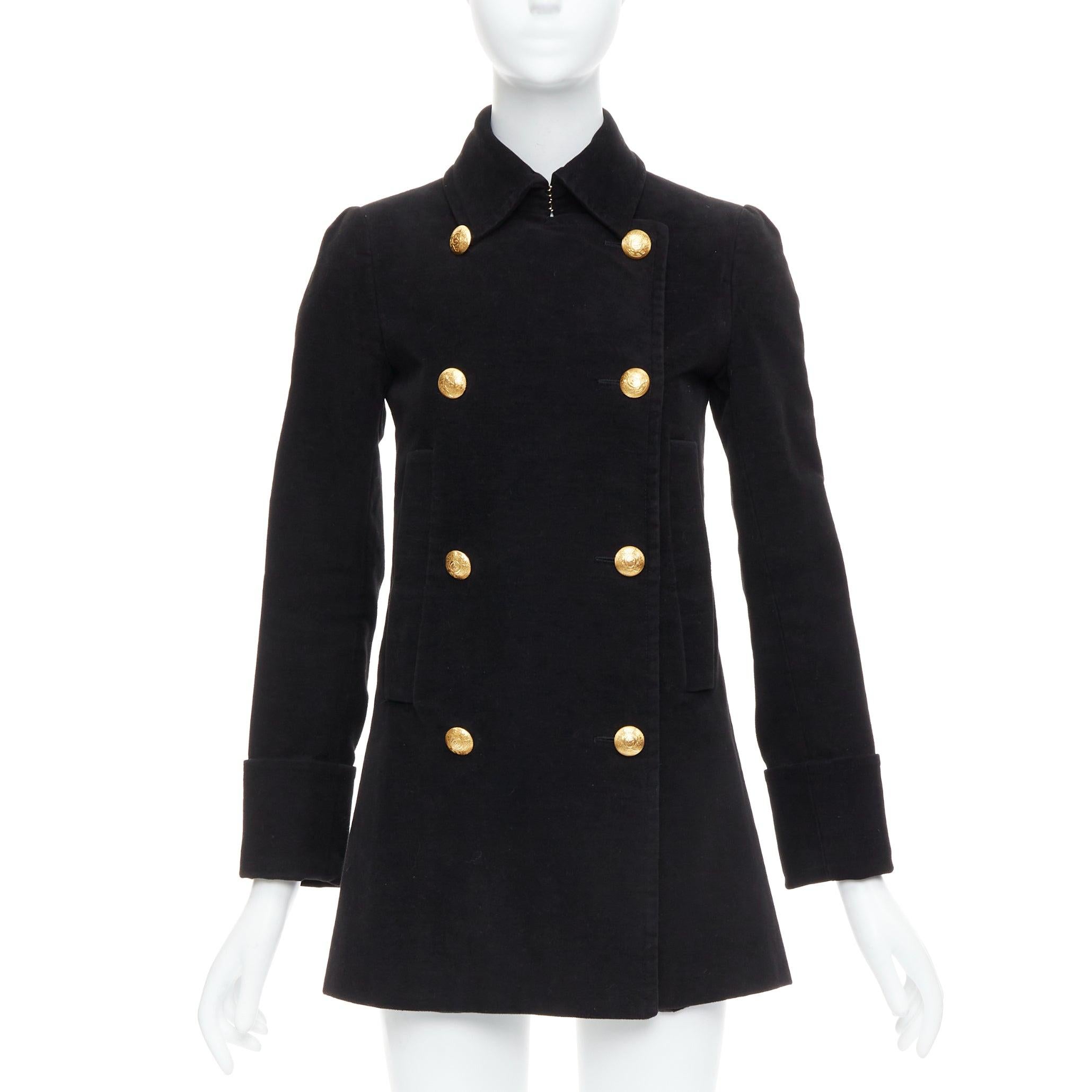 Nero McQ Alexander McQueen cappotto doppio petto in cotone nero con bottoni dorati IT36 XXS in vendita