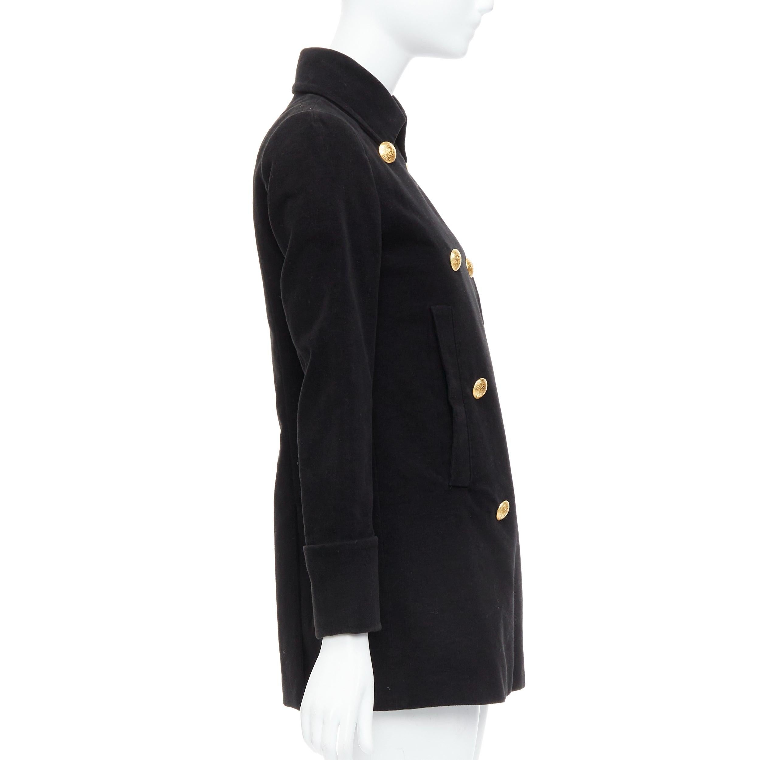 Donna McQ Alexander McQueen cappotto doppio petto in cotone nero con bottoni dorati IT36 XXS in vendita