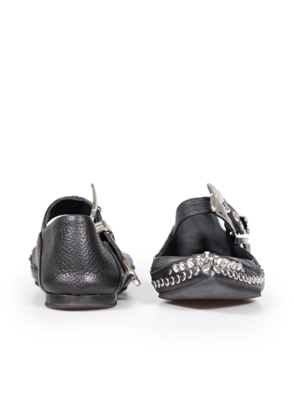 Alexander McQueen McQ Black Leather Studded Flats Size IT 36 In Good Condition For Sale In London, GB