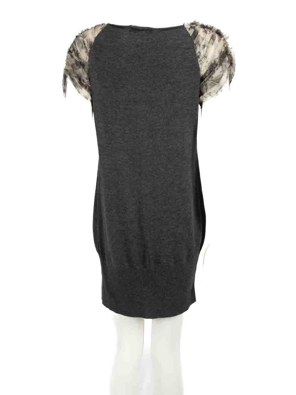 Alexander McQueen McQ by Alexander McQueen Grey Knit Chiffon Sleeve Dress Size S In Excellent Condition In London, GB