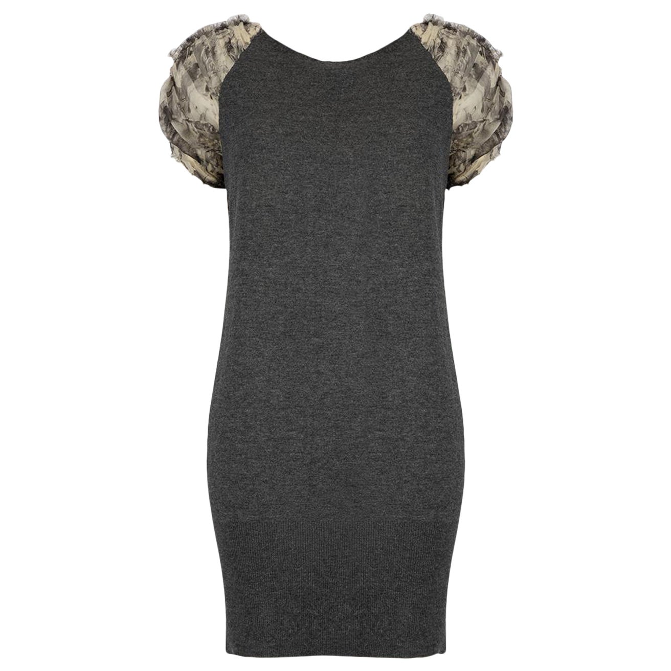 Alexander McQueen McQ by Alexander McQueen Grey Knit Chiffon Sleeve Dress Size S