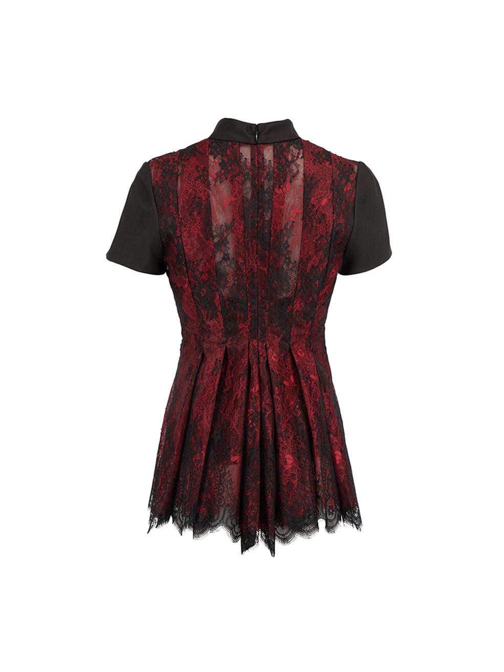 Black Alexander McQueen McQ by Alexander McQueen Red Floral Lace Top Size S
