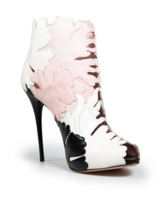 Alexander McQueen McQ Pink & White Leaf Cut Out Boots Size IT 39
