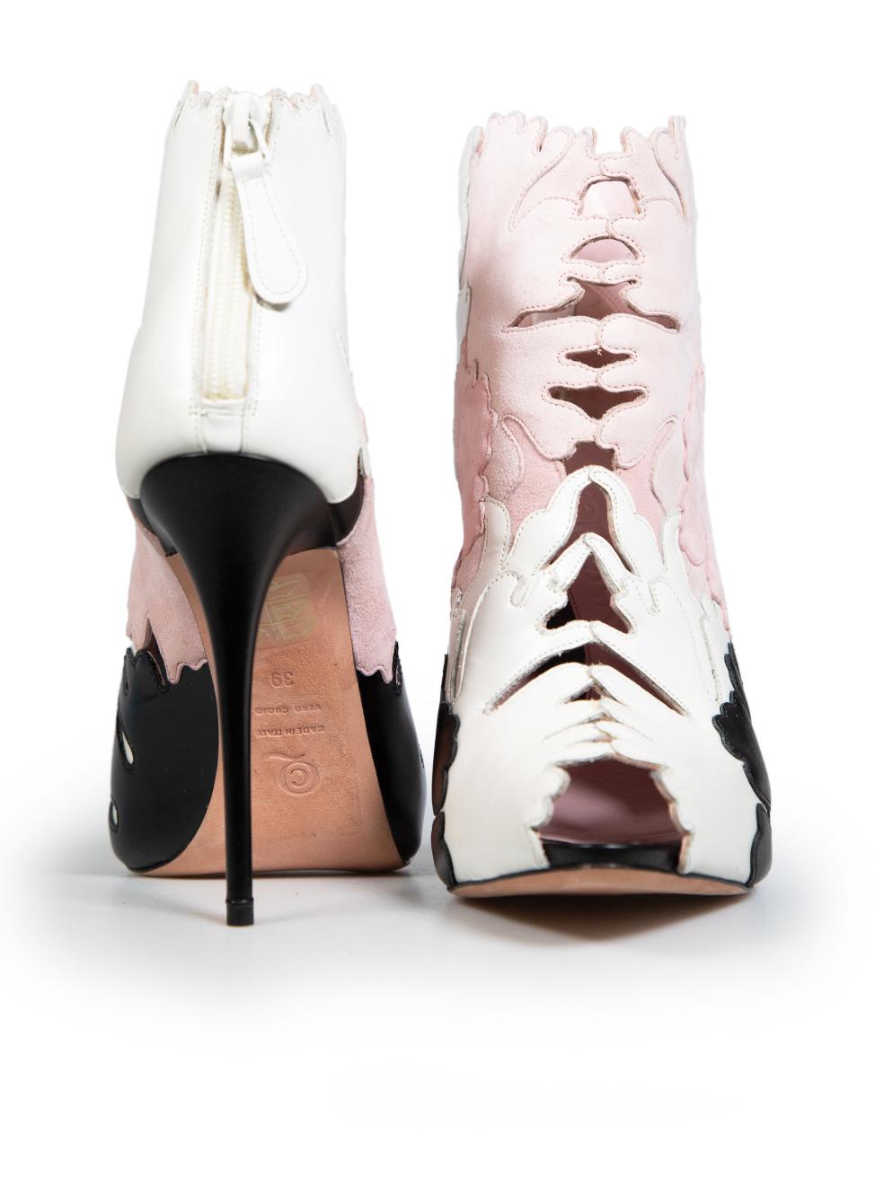 Beige Alexander McQueen McQ Pink & White Leaf Cut Out Boots Size IT 39