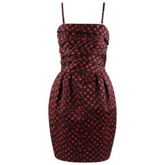 ALEXANDER McQUEEN McQ S/S 2016 Red Black Polka Dot Print Bubble Sleeveless Dress