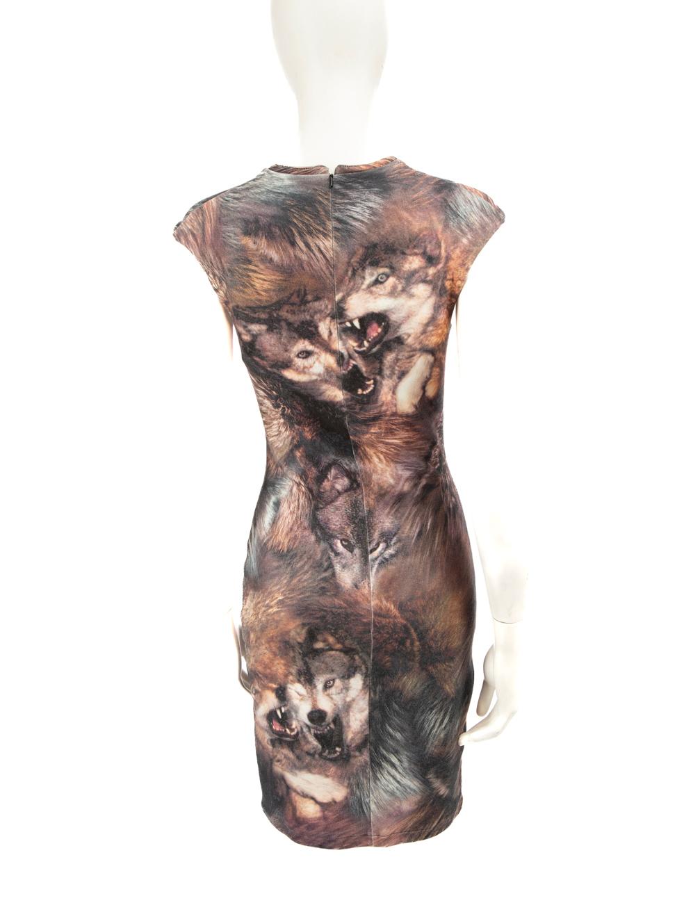 Brown Alexander McQueen MCQ Wolf Print Dress Size S