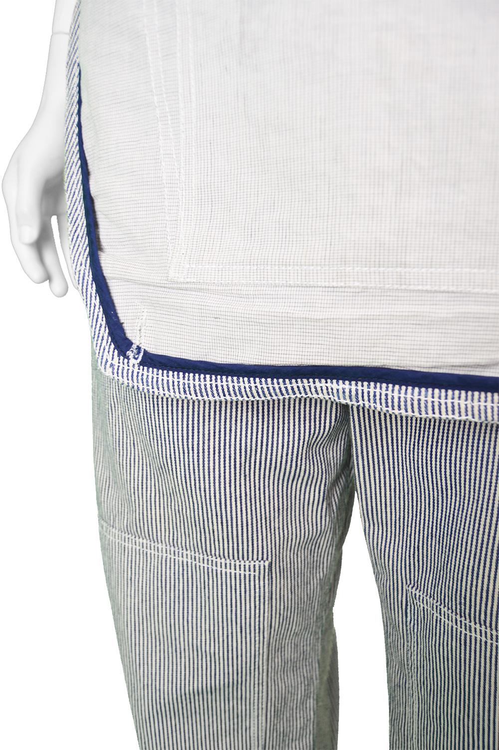 Gray Alexander McQueen Men's Pinstripe Cotton Overall Pants with Bib Front