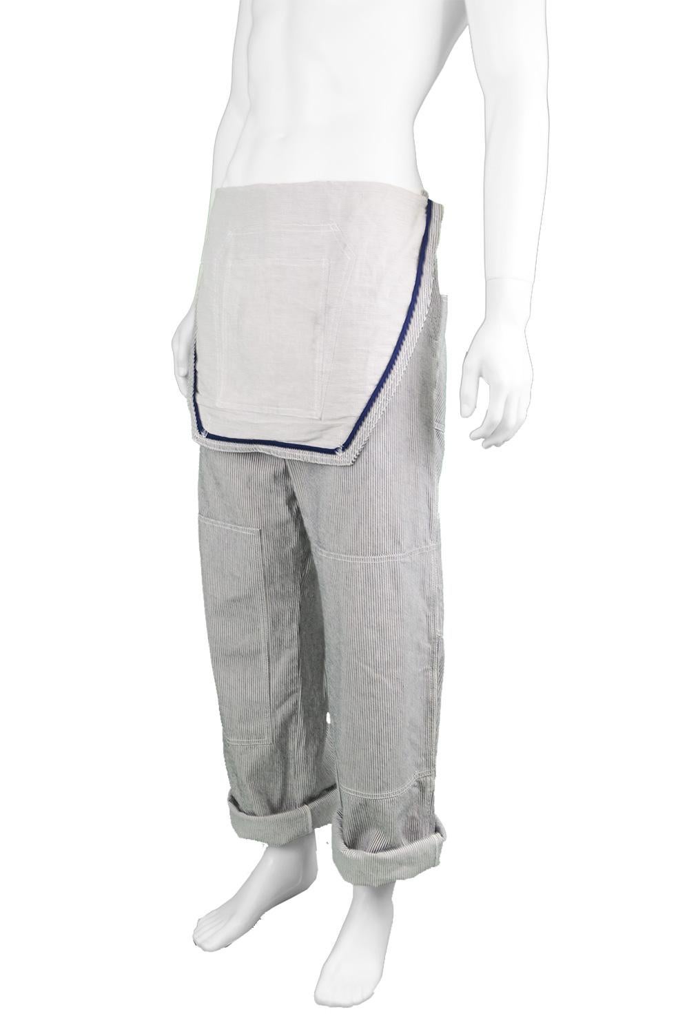 Alexander McQueen Men's Pinstripe Cotton Overall Pants with Bib Front 2