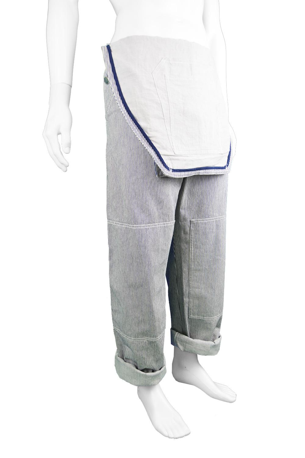 Alexander McQueen Men's Pinstripe Cotton Overall Pants with Bib Front 4