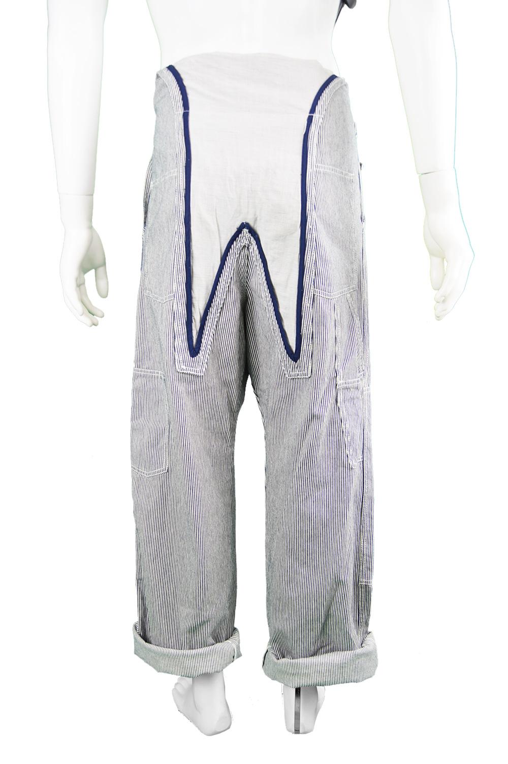Alexander McQueen Men's Pinstripe Cotton Overall Pants with Bib Front 5