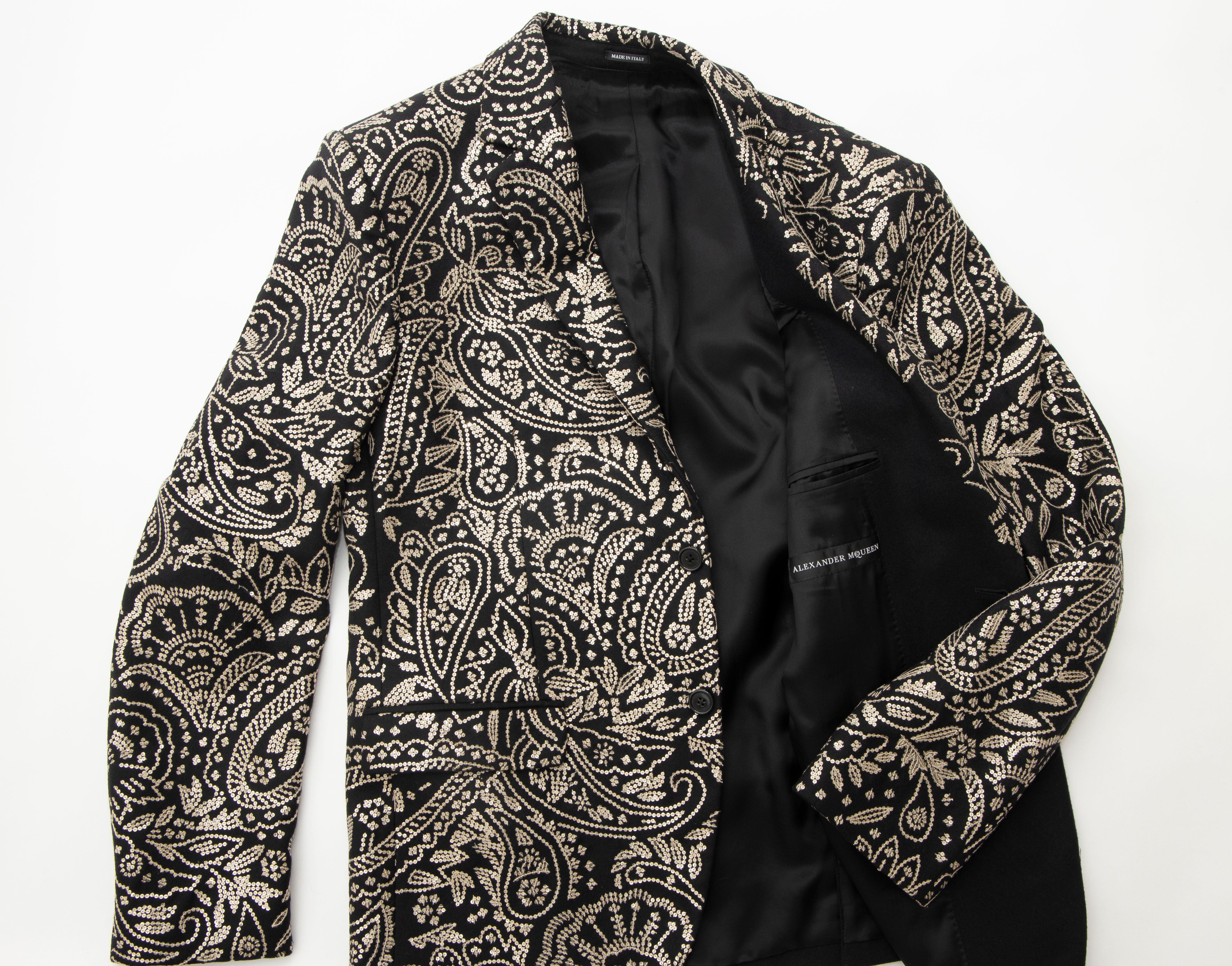 Alexander McQueen Men's Runway Black Wool Embroidered Sequin Blazer, Fall 2016 10