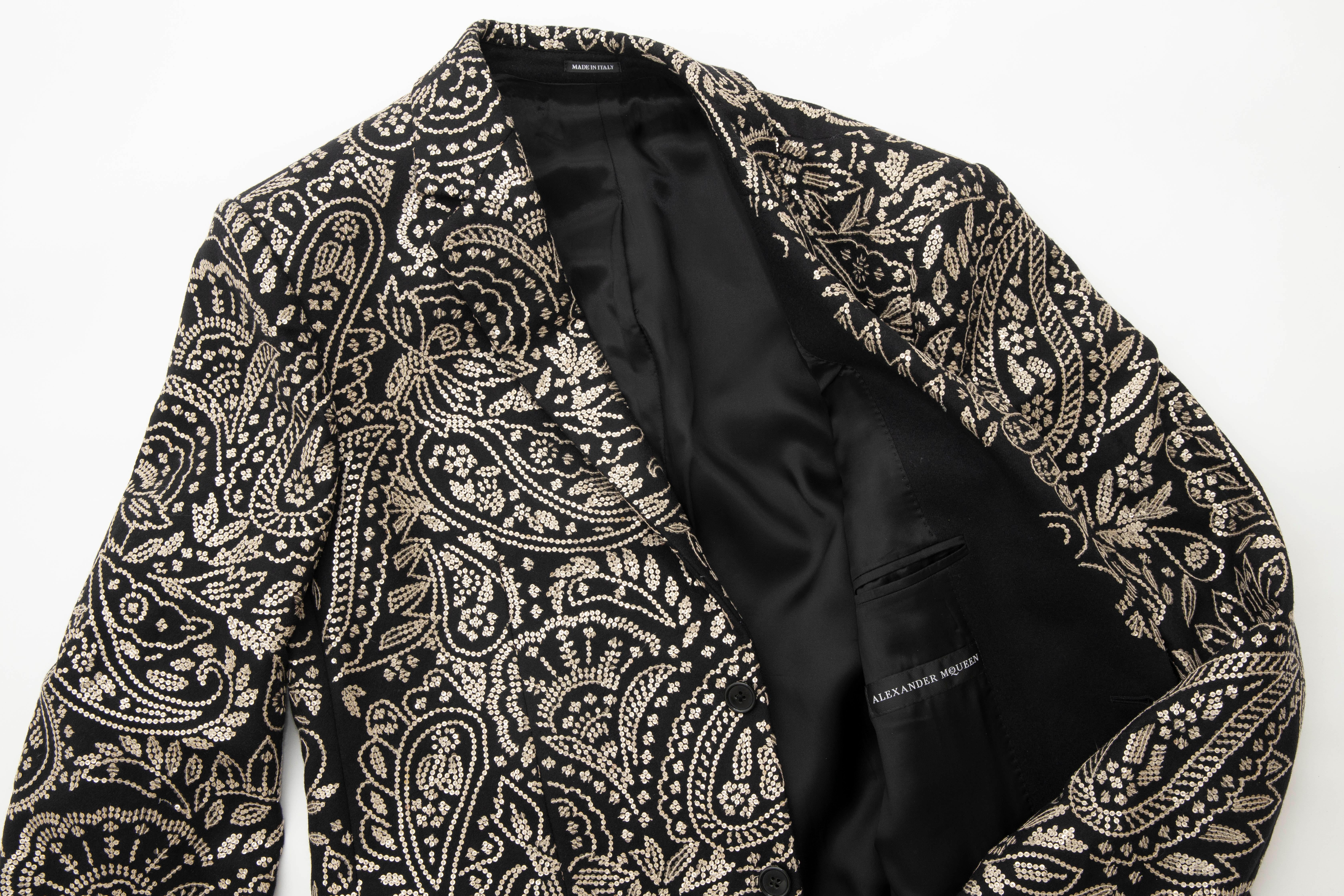 Alexander McQueen Men's Runway Black Wool Embroidered Sequin Blazer, Fall 2016 11