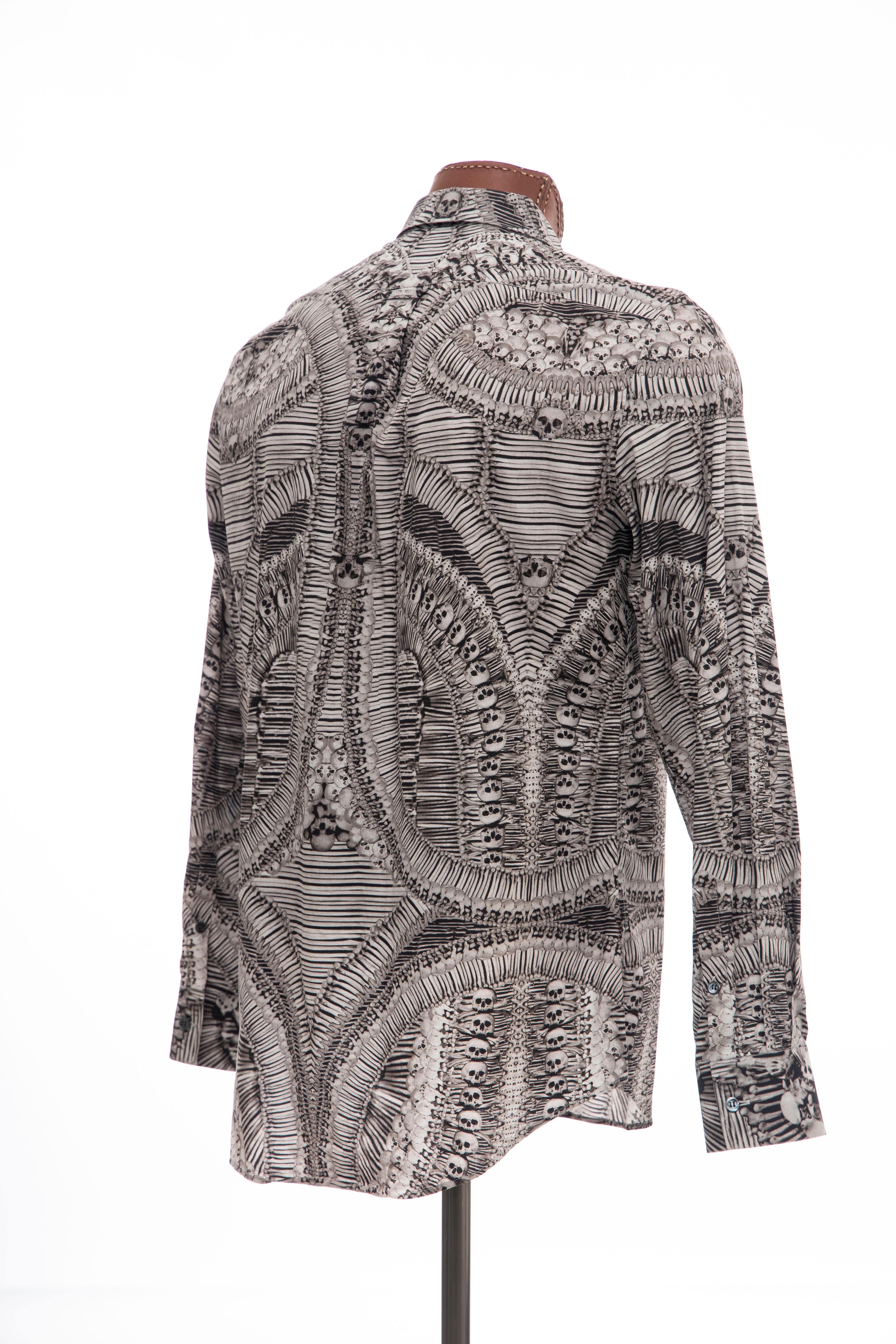Gray Alexander McQueen Men's Runway Cotton Skeleton Print Shirt, Fall 2010