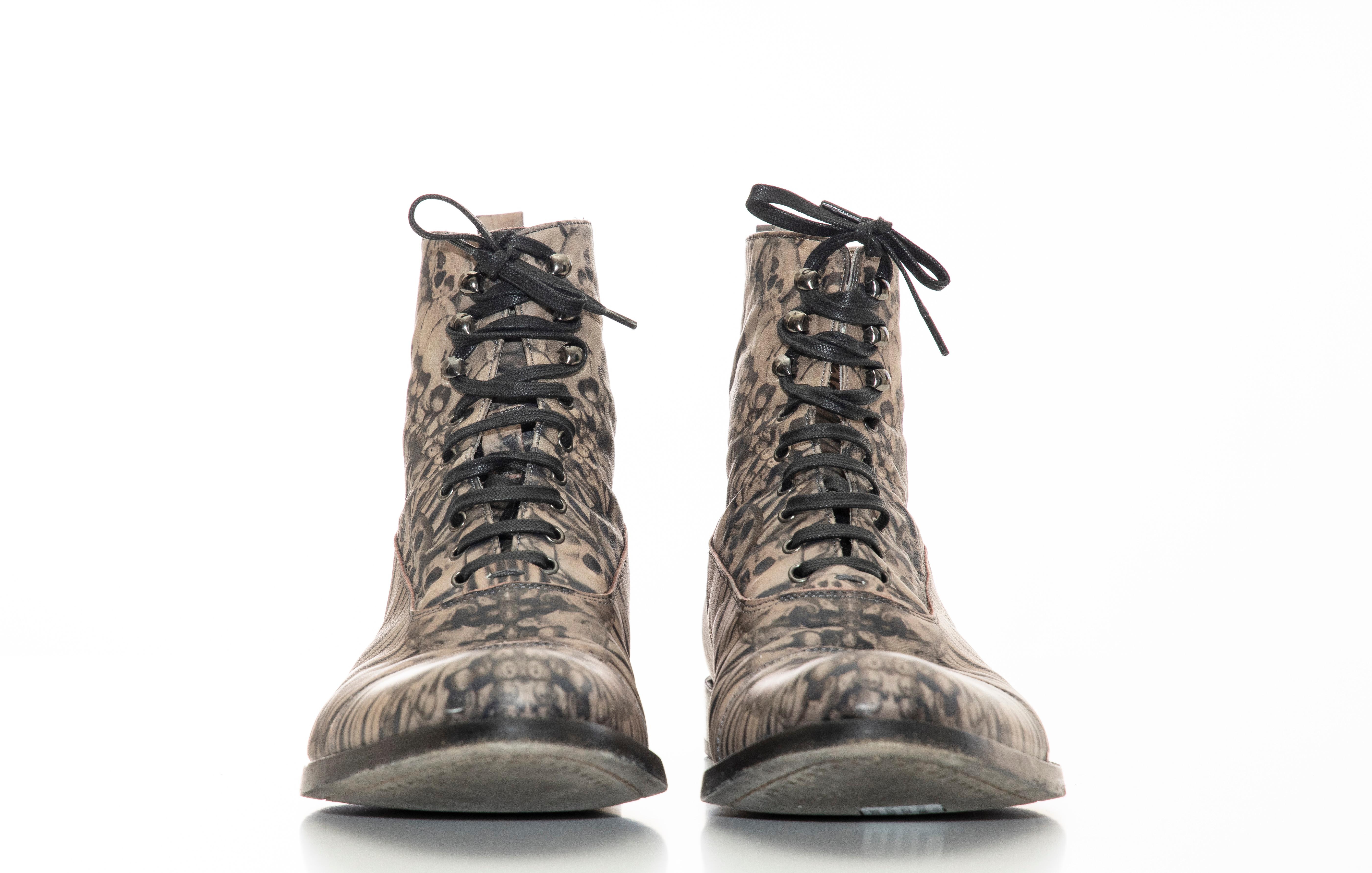 Alexander McQueen Men's Skull & Bones Printed Leather Boots, Fall 2010 3