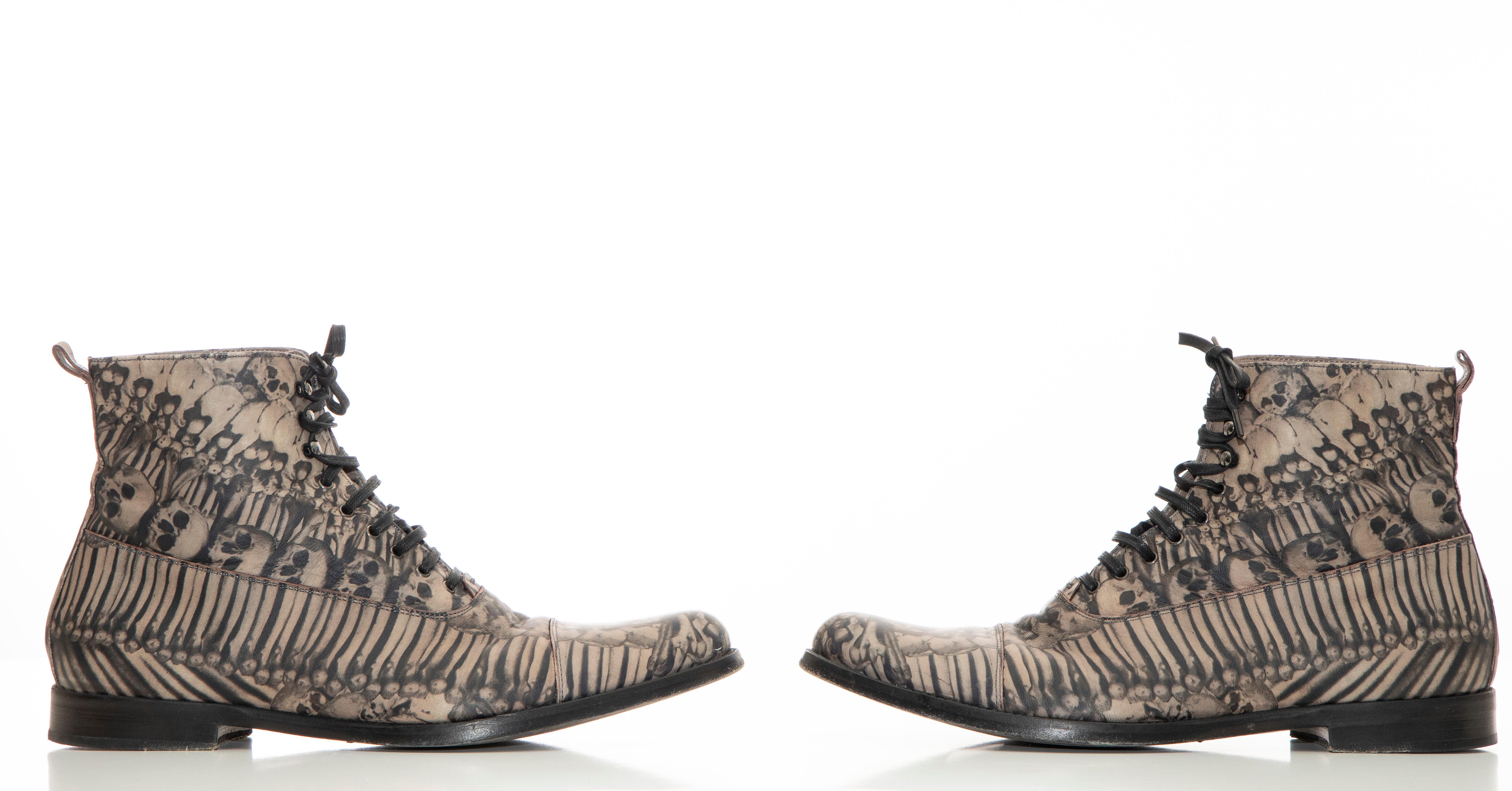 Alexander McQueen Men's Skull & Bones Printed Leather Boots, Fall 2010 4