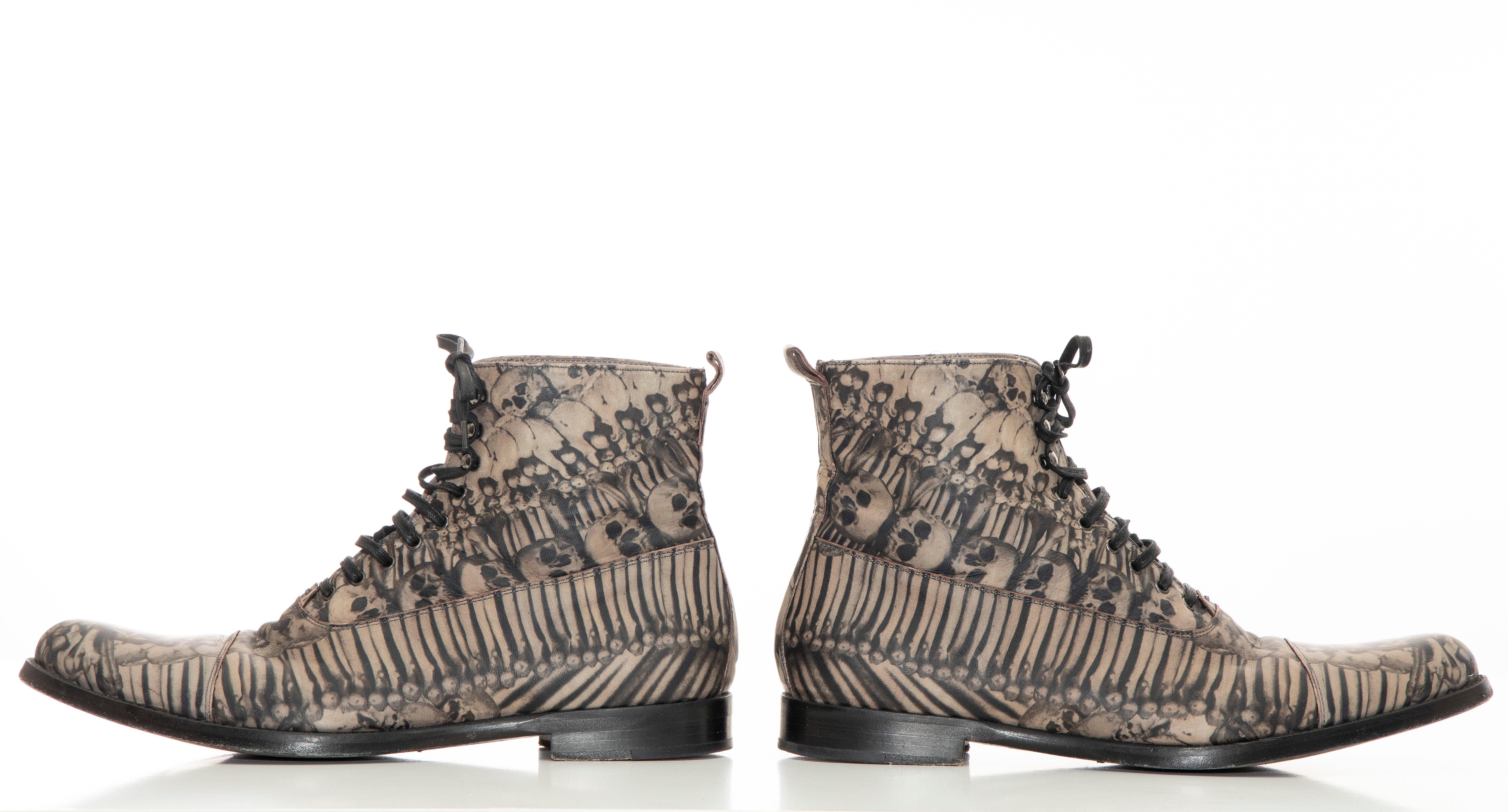Alexander McQueen Men's Skull & Bones Printed Leather Boots, Fall 2010 6