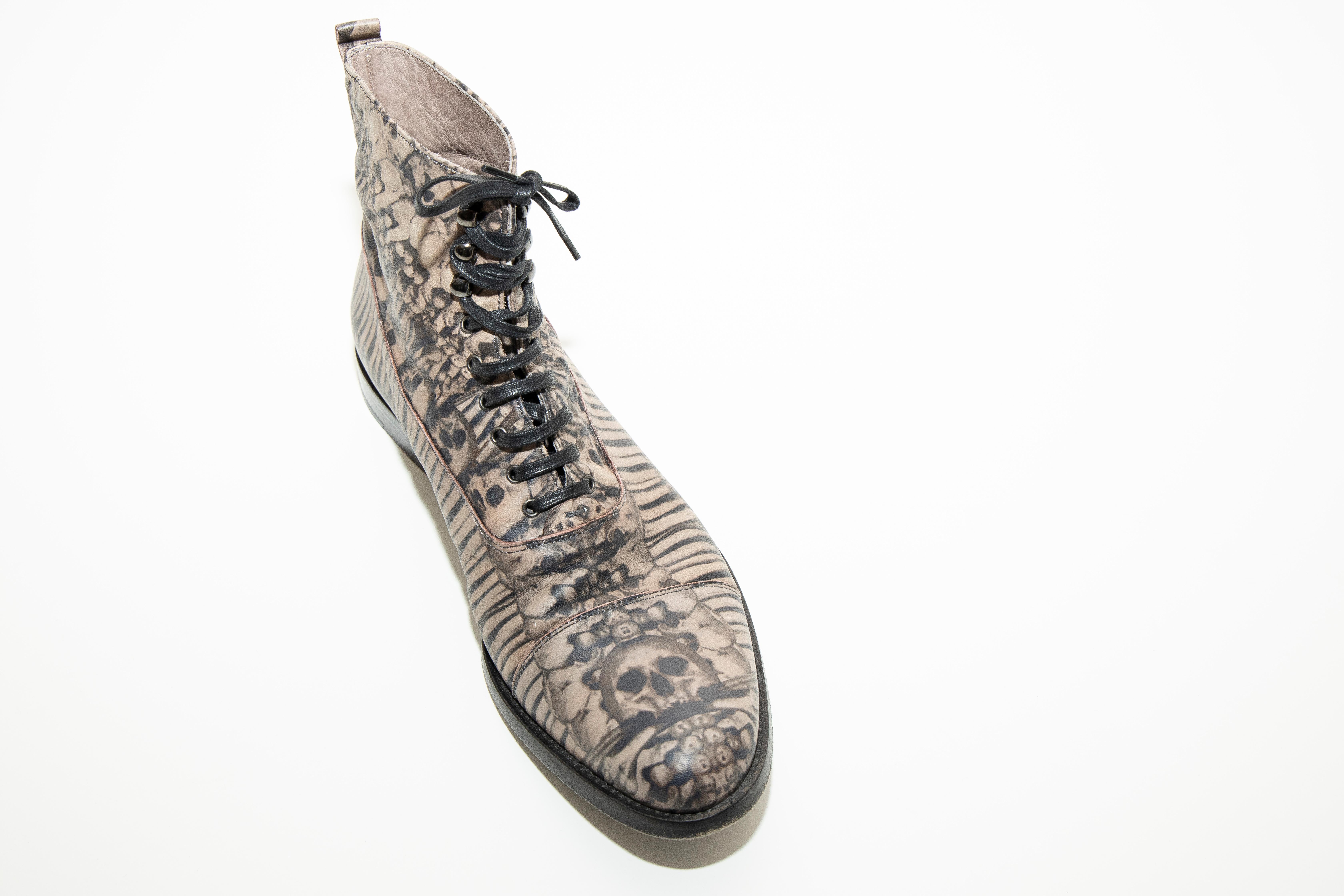 Alexander McQueen Men's Skull & Bones Printed Leather Boots, Fall 2010 7