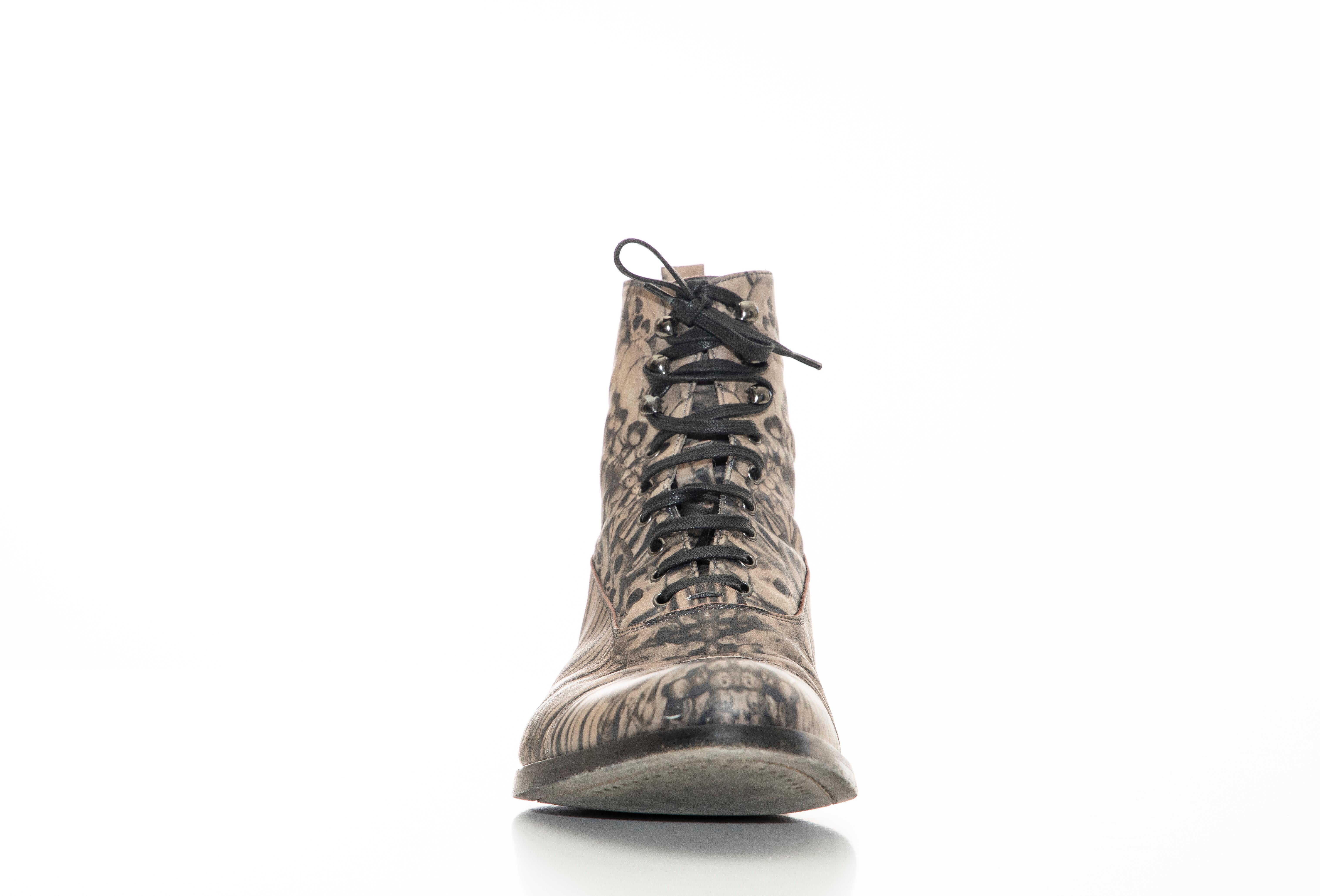 Alexander McQueen Men's Skull & Bones Printed Leather Boots, Fall 2010 1