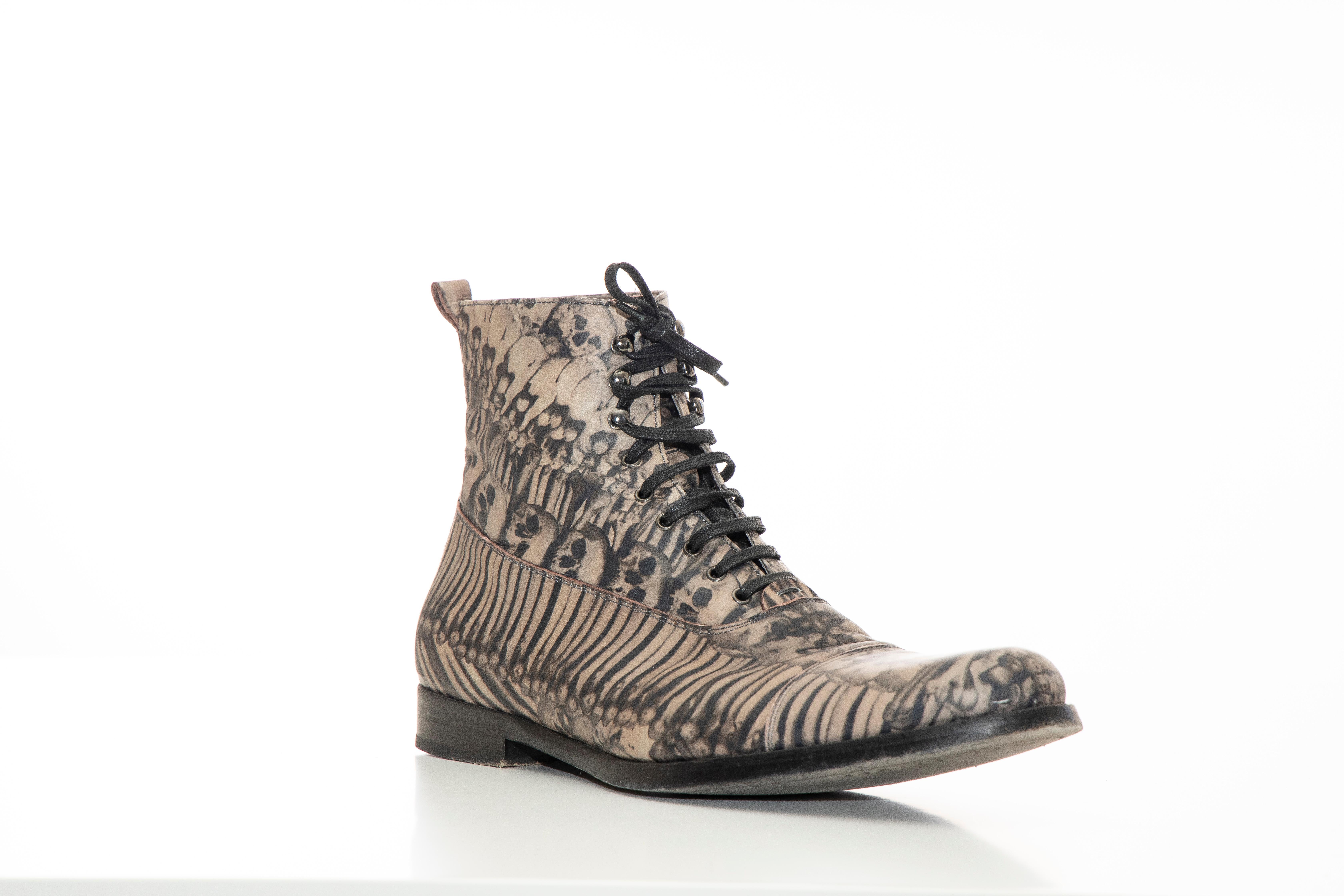 Alexander McQueen Men's Skull & Bones Printed Leather Boots, Fall 2010 2