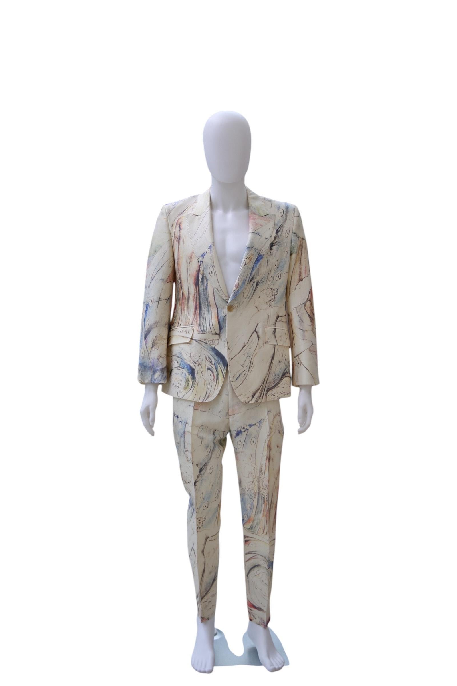 Alexander McQueen Men's William Blake Dante Print Suit – RARE, Collector piece In Excellent Condition For Sale In Dallas, TX