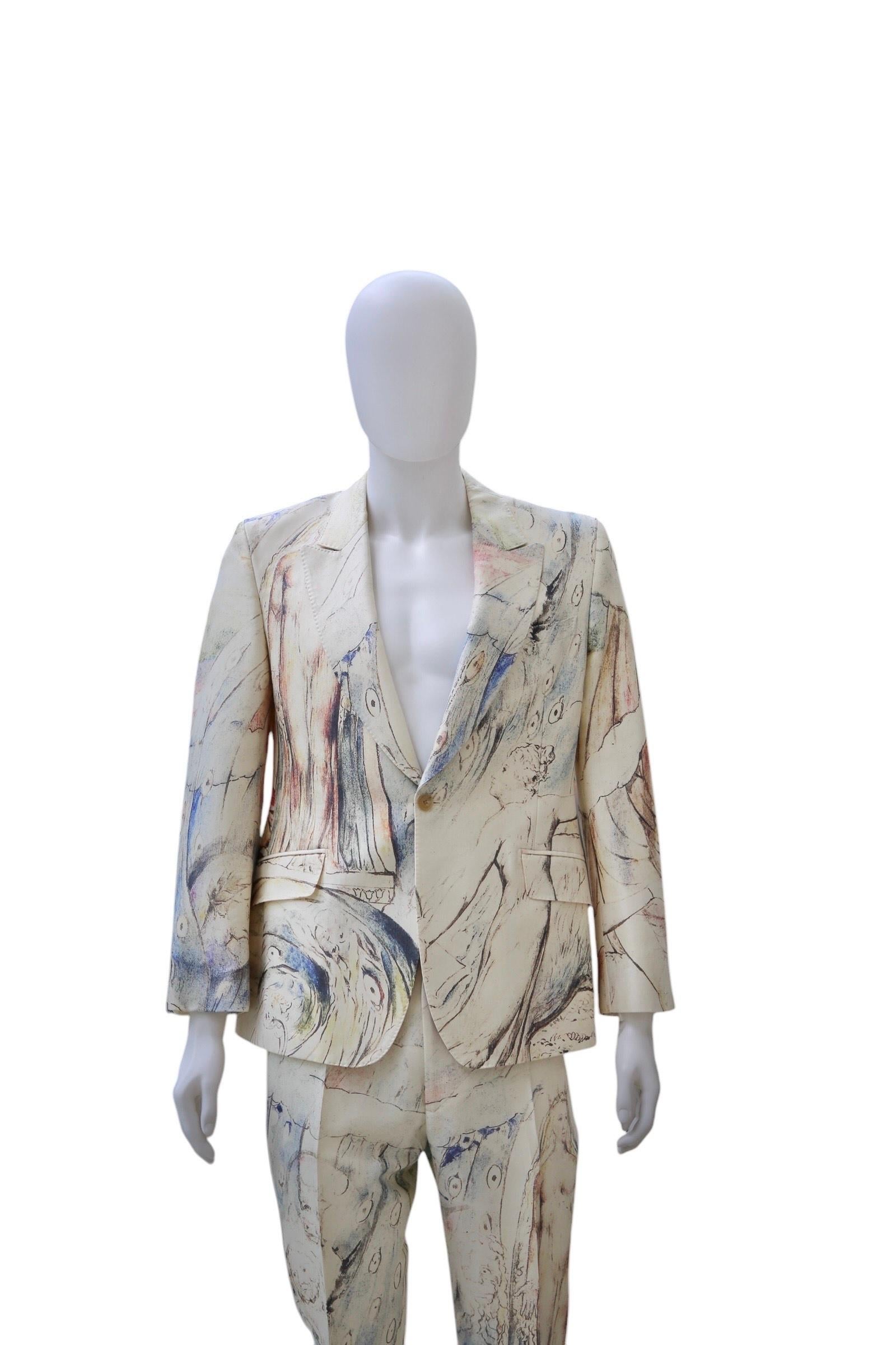 Alexander McQueen Men's William Blake Dante Print Suit – RARE, Collector piece For Sale 1