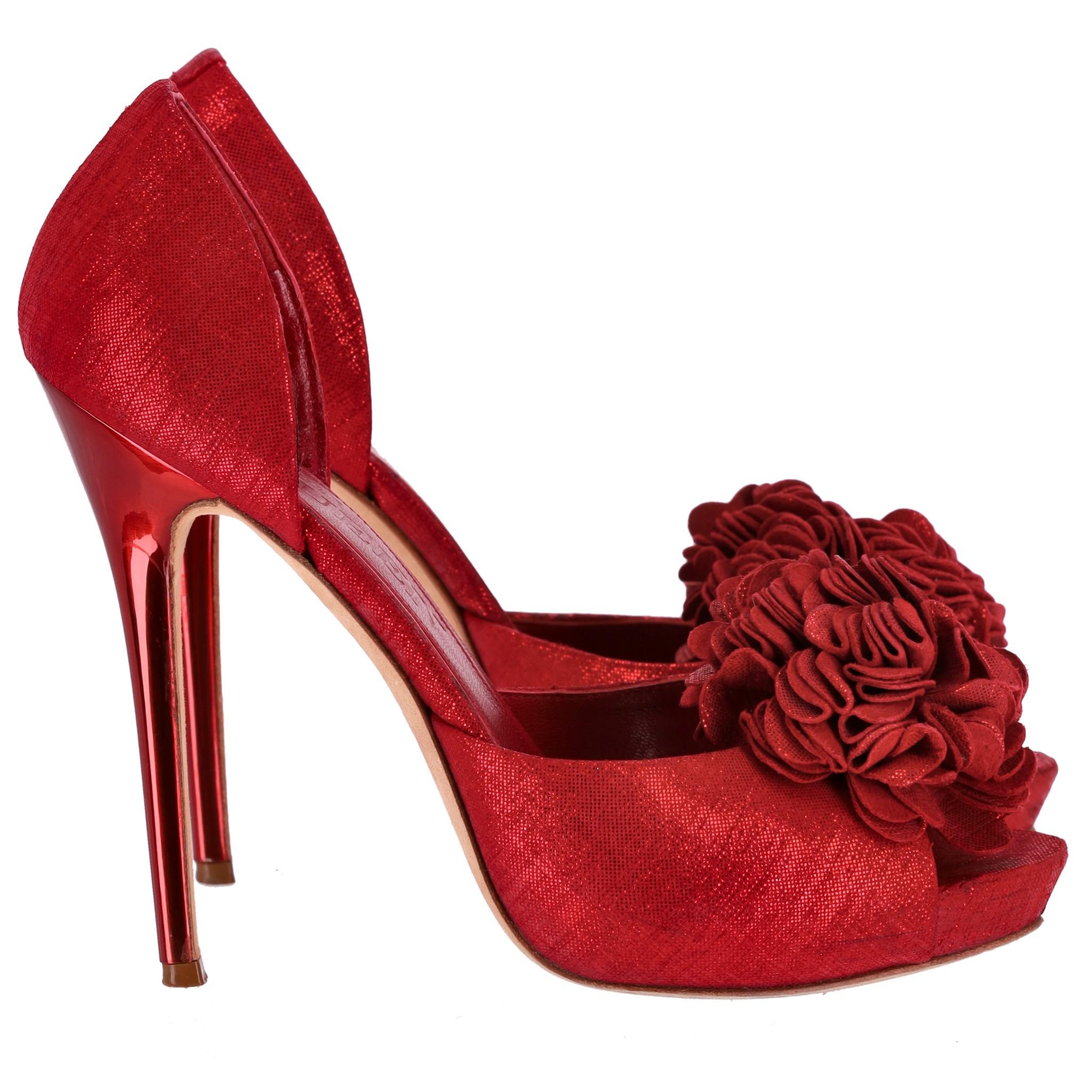 Alexander McQueen Bombas de tela metalizada con adorno de flores en Bueno estado para la venta en London, GB