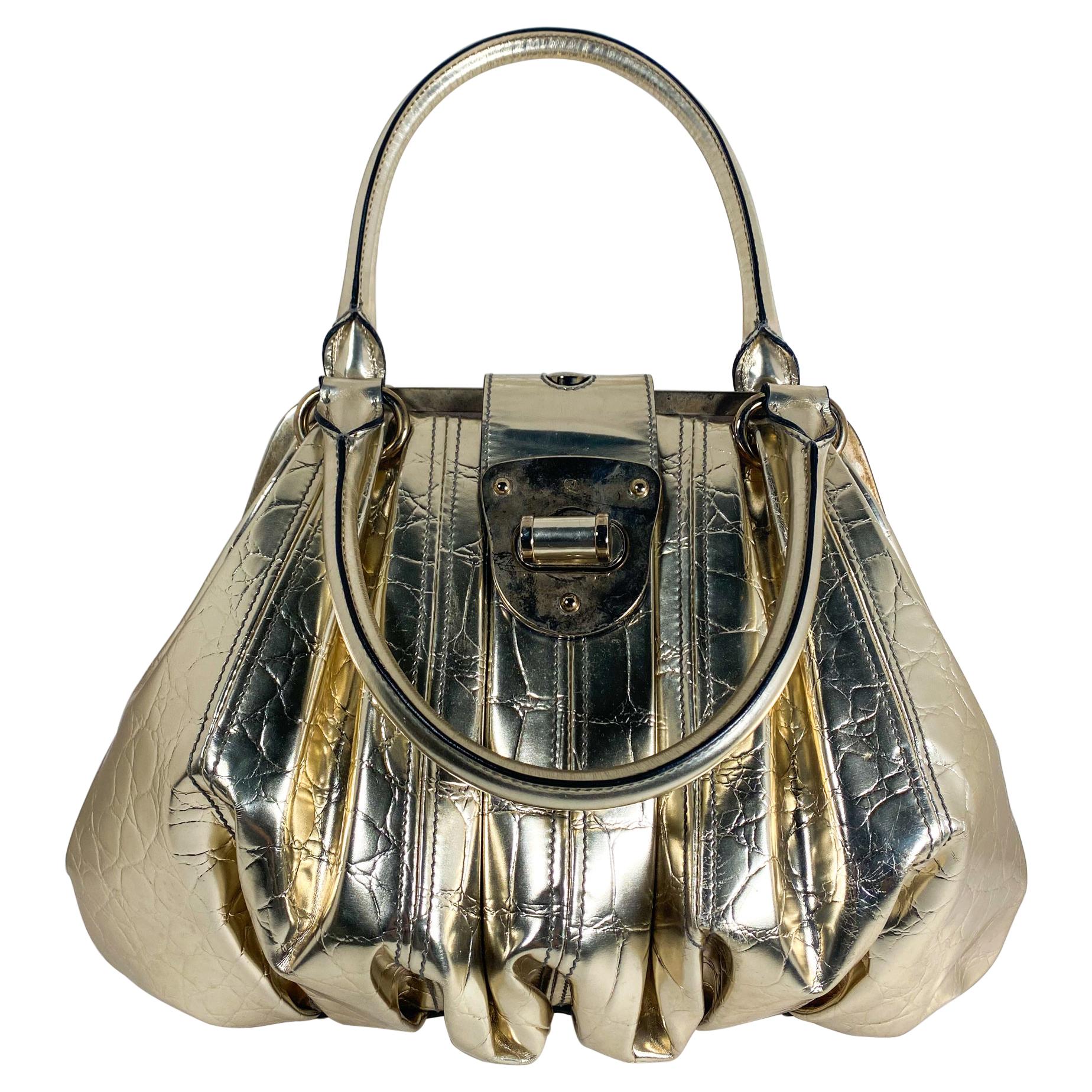 Alexander McQueen Metallic Gold Embossed Elvie Bag For Sale