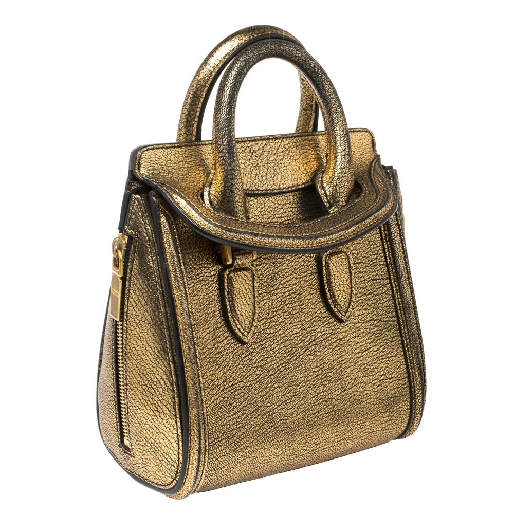 Brown Alexander McQueen Metallic Gold Leather Mini Heroine Bag