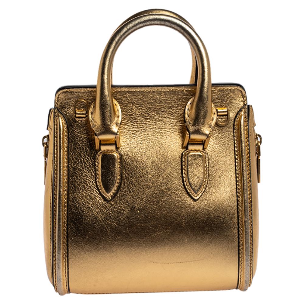 Women's Alexander McQueen Metallic Gold Leather Mini Heroine Bag