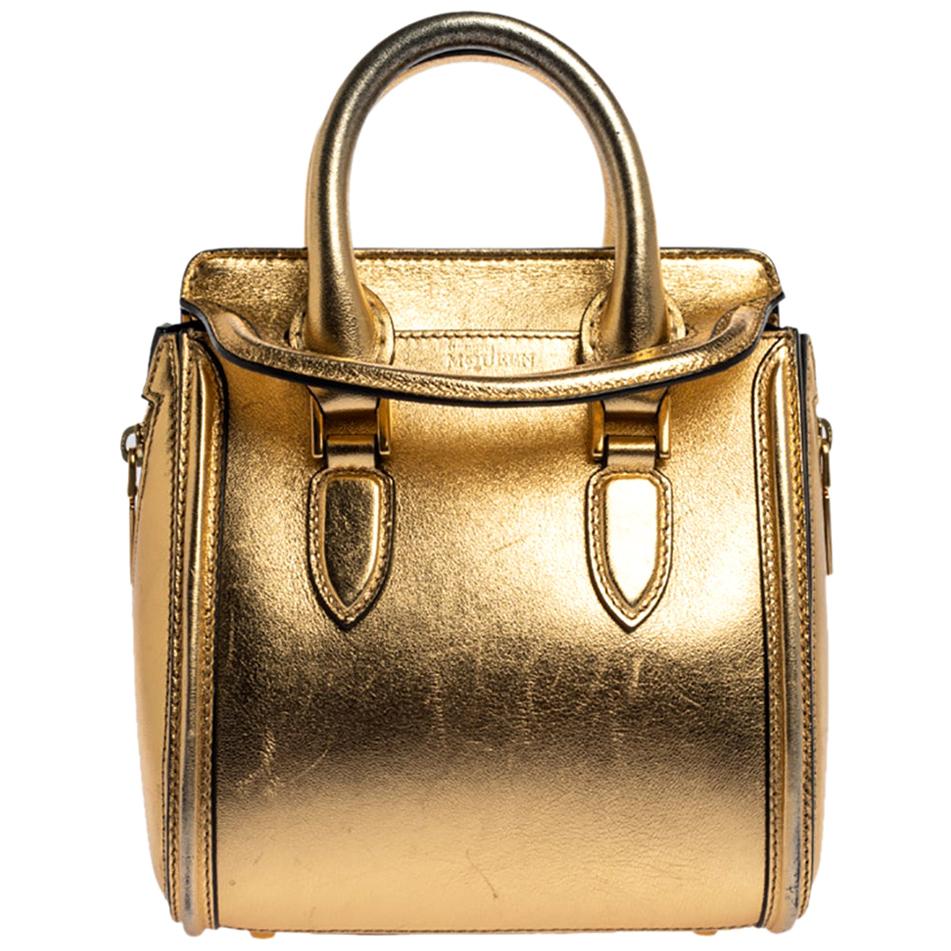 Alexander McQueen Metallic Gold Leather Mini Heroine Bag