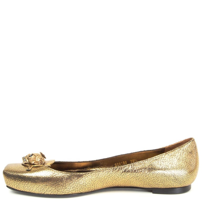 ALEXANDER MCQUEEN metallic gold SKULL and LEAF Ballet Flats Shoes 39.5