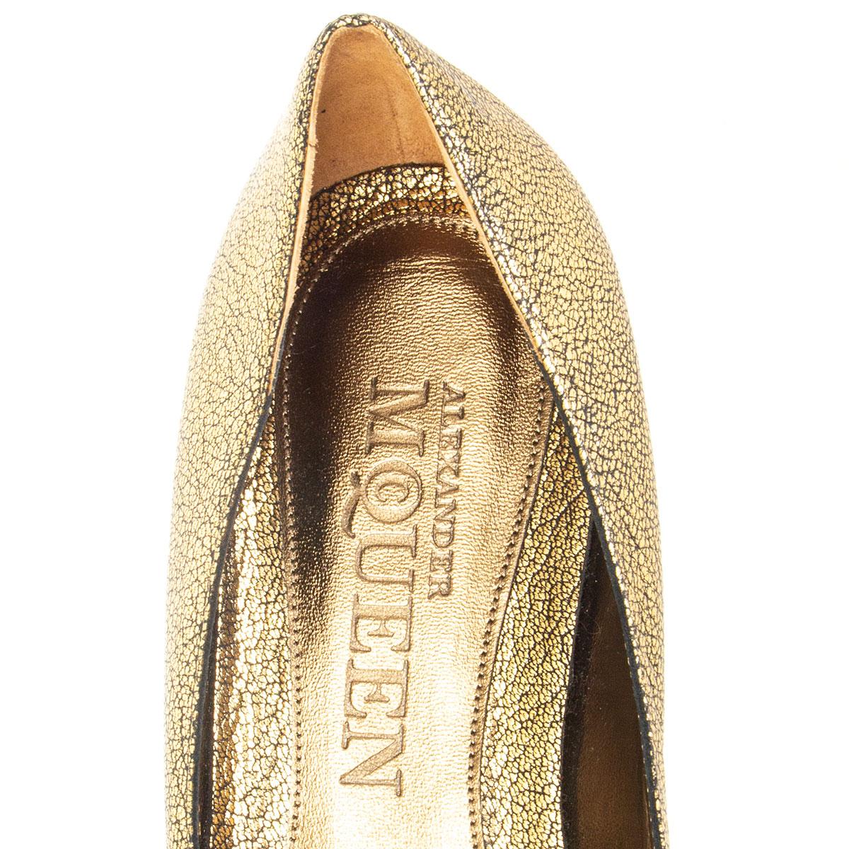 Brown ALEXANDER MCQUEEN metallic gold SKULL & LEAF Ballet Flats Shoes 39.5 For Sale