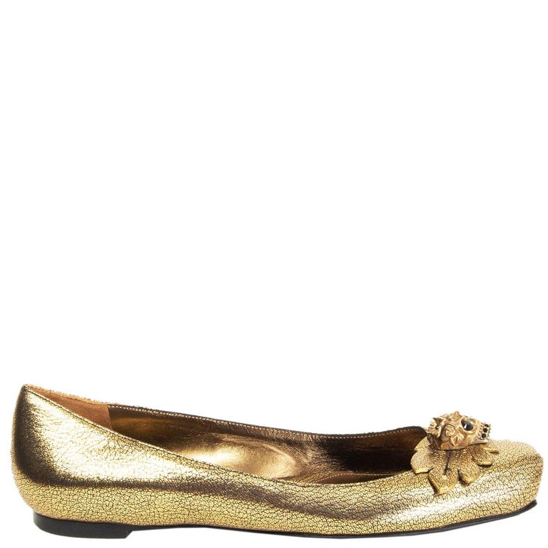 ALEXANDER MCQUEEN metallic gold SKULL and LEAF Ballet Flats Shoes 39.5 For  Sale at 1stDibs