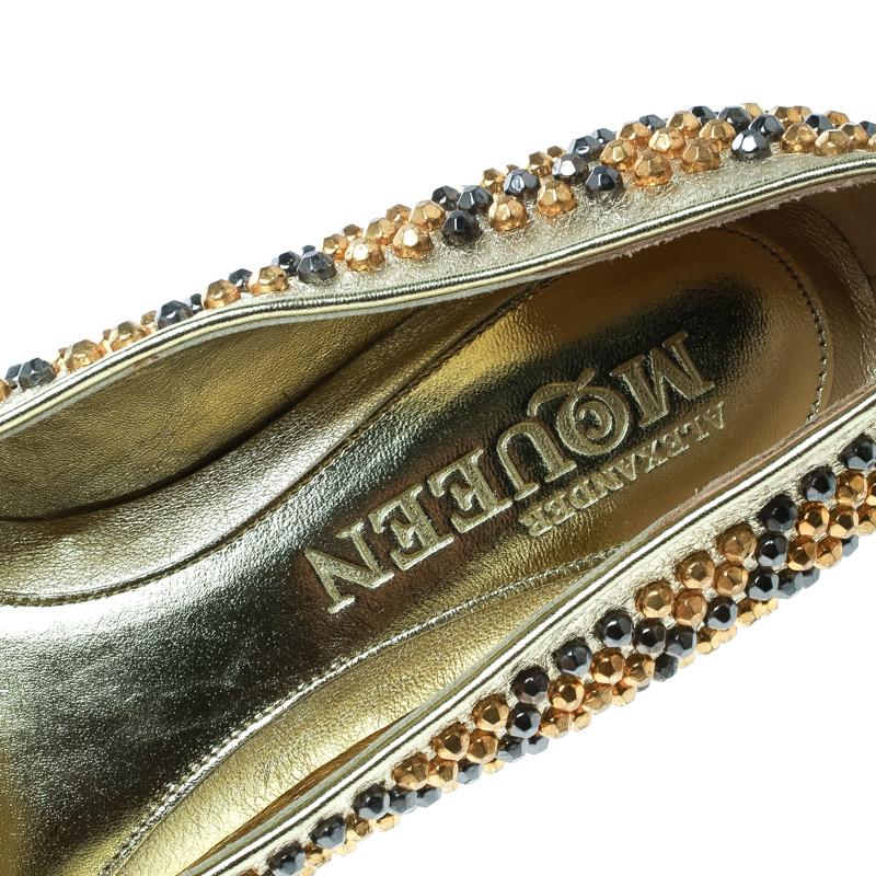 Women's Alexander McQueen Metallic Gold Studded Leather Smoking Slippers Size 39